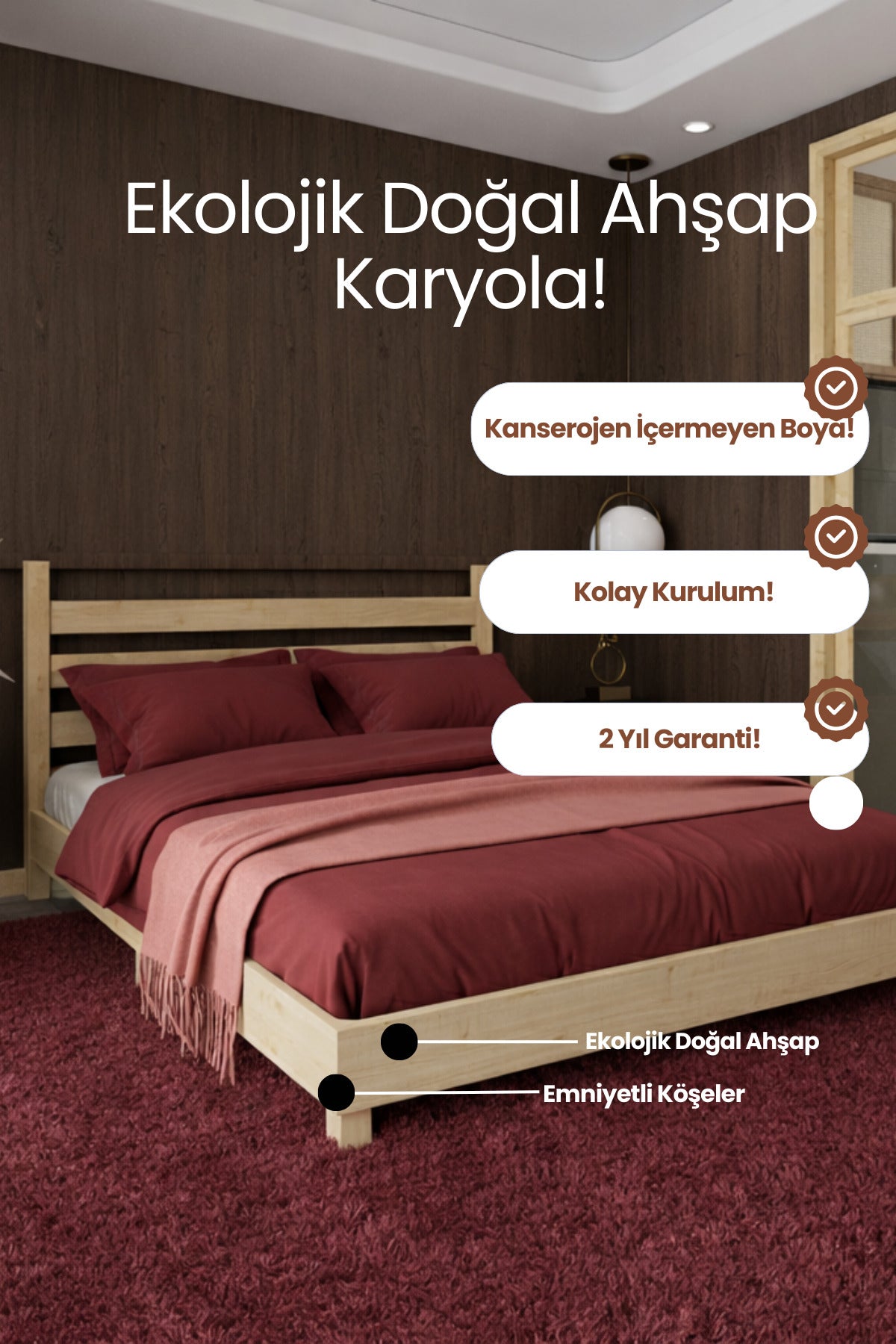Urban Model Masif Ahşap Karyola 90x190 Doğal