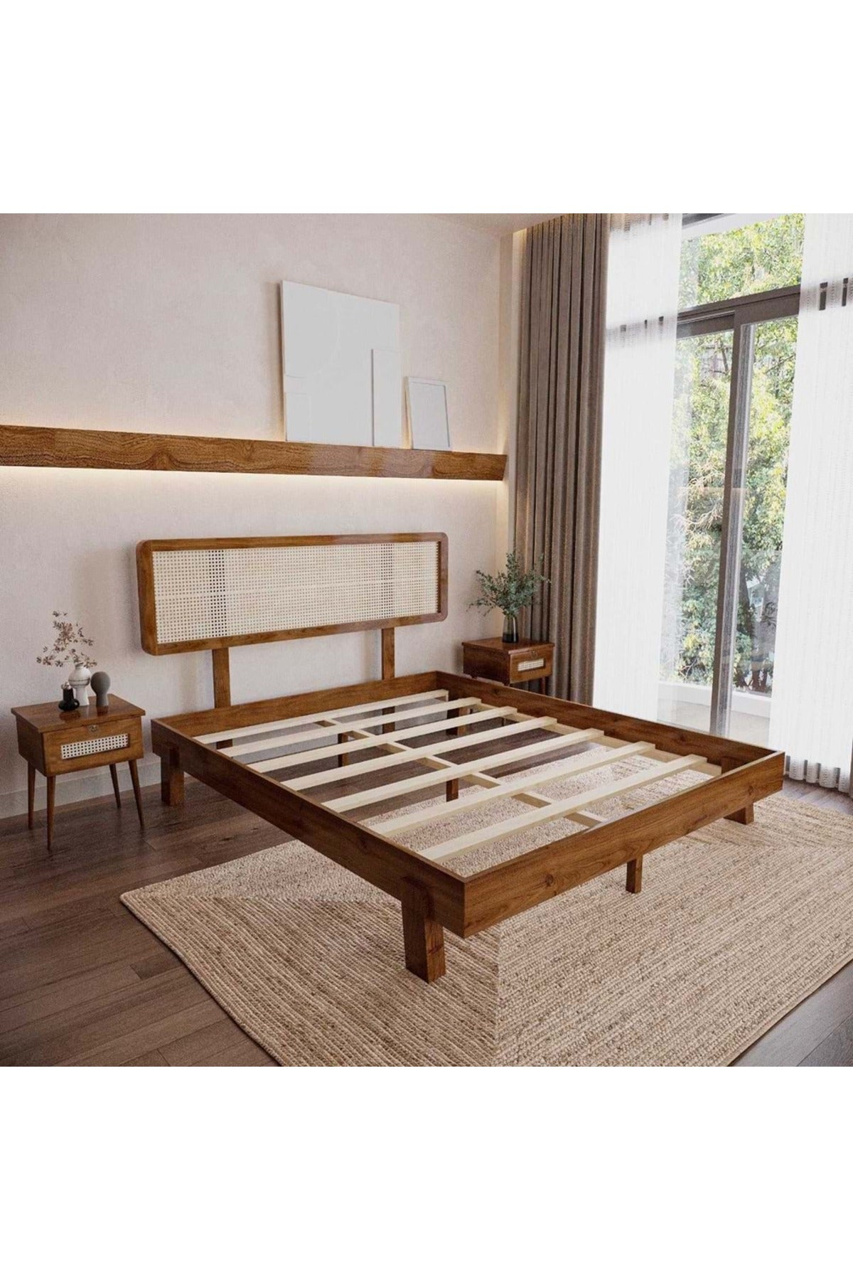 Li̇lyum Model Masif Ahşap Karyola 2 Adet Komodin 140x190 Doğal