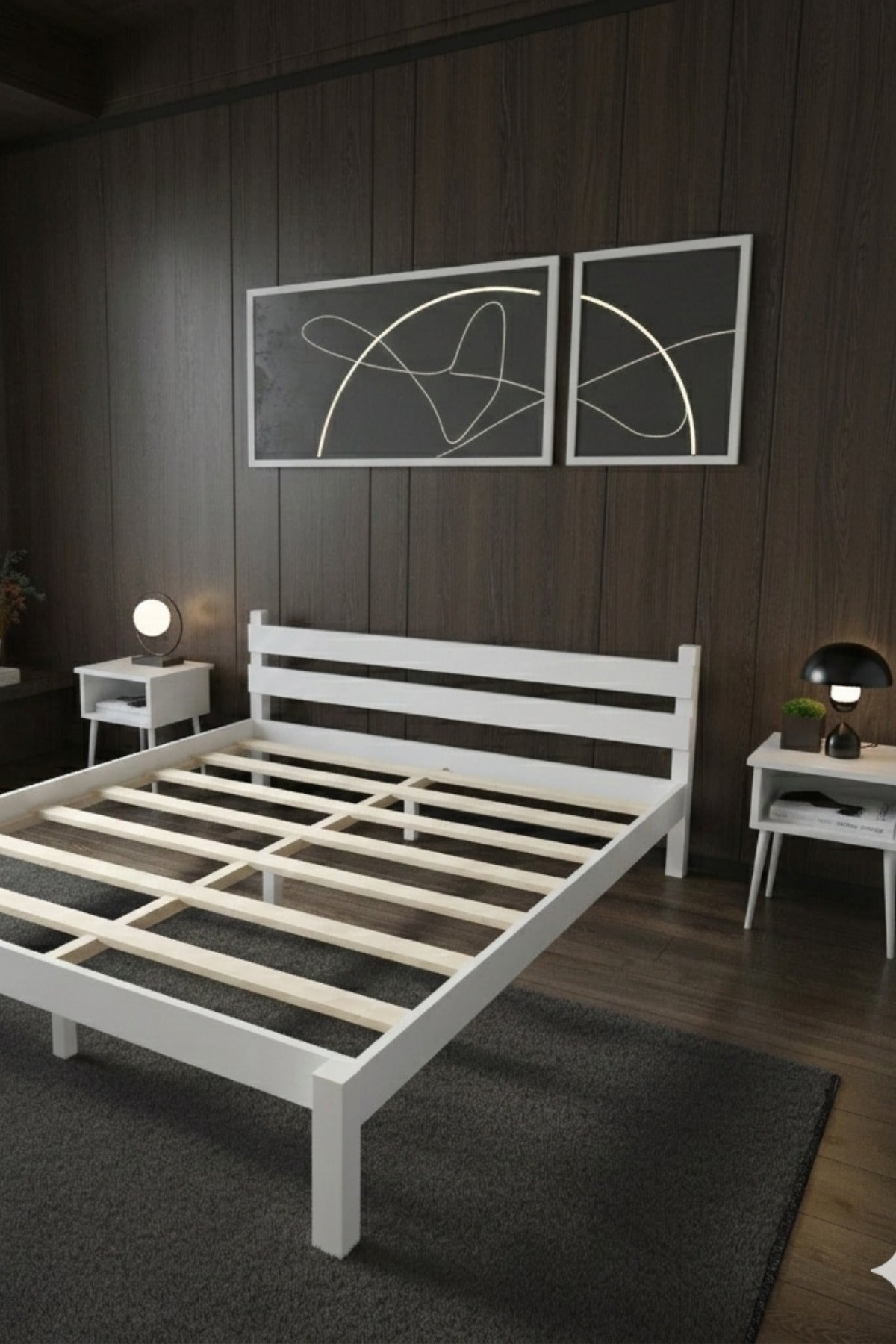 Letto Model Masif Ahşap Karyola 2 Adet Komodin 140x190 Vernikli