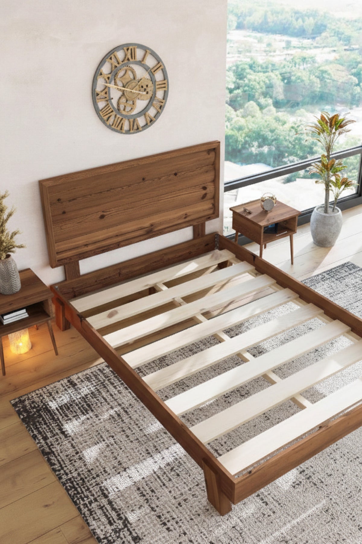 Hüma Model Yatay Başlıklı Masif Ahşap Karyola 90x190 Ceviz