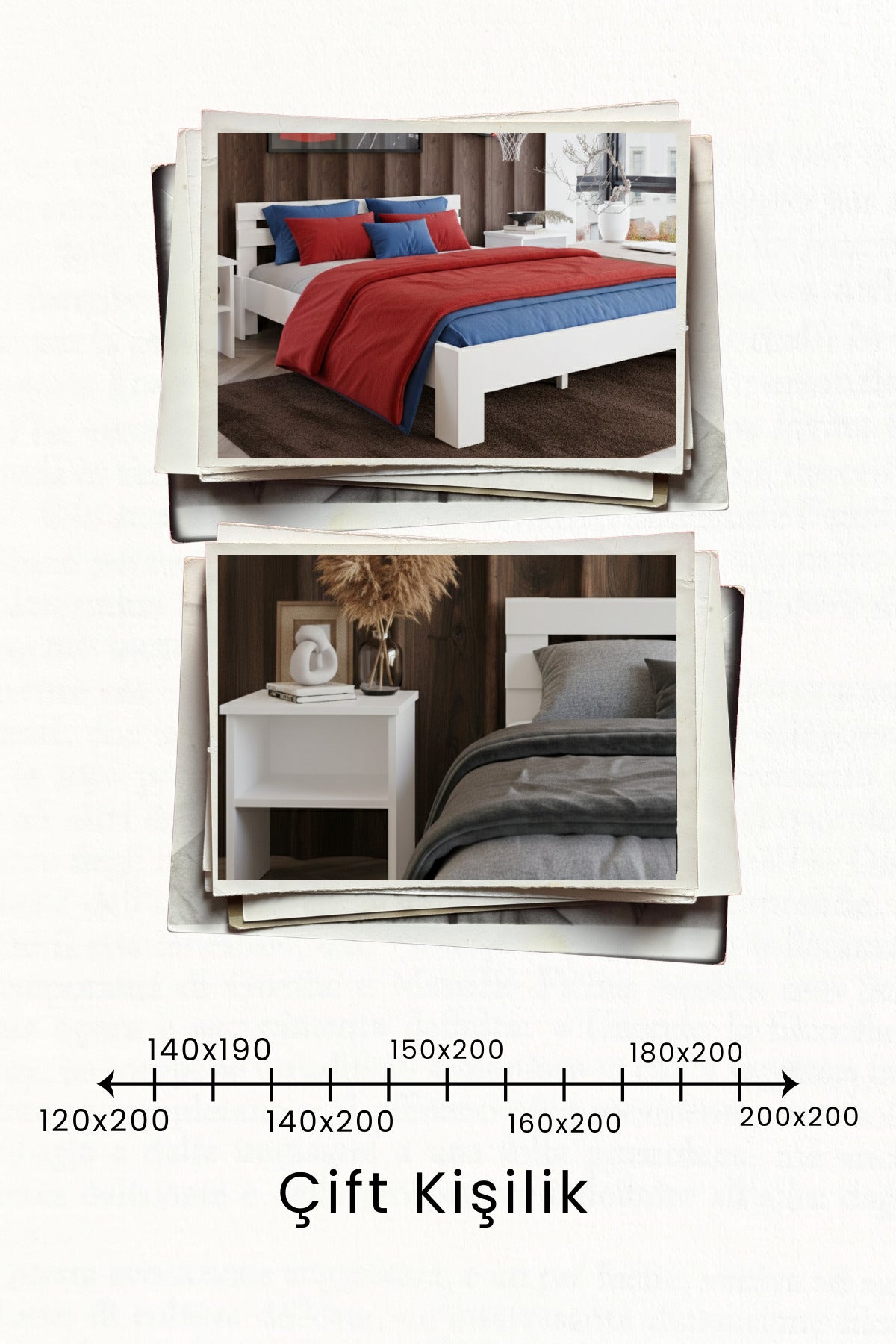 Letto MDF Karyola ve 2 Komodinli Set 200x200 Beyaz