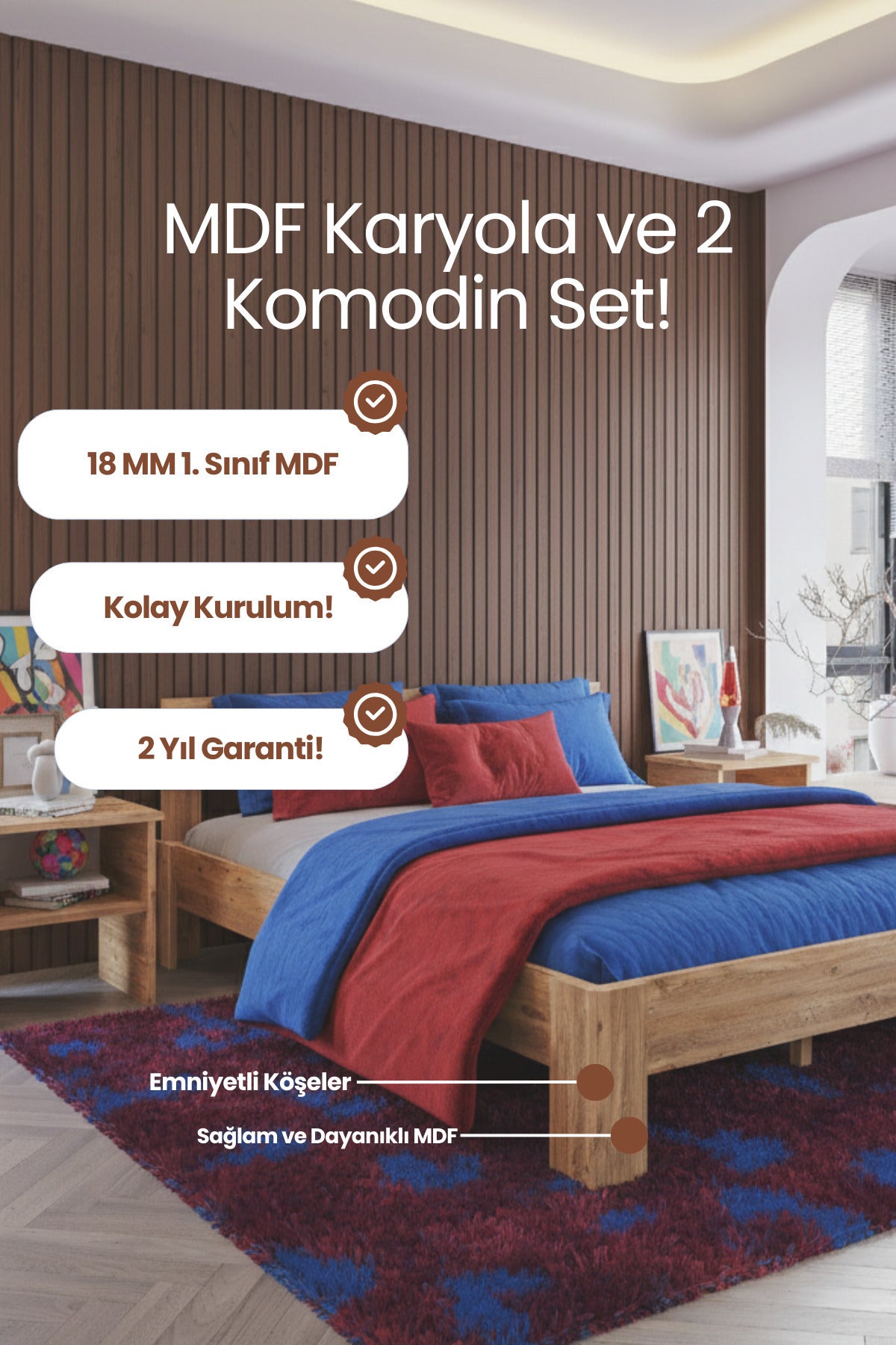 Letto MDF Karyola ve 2 Komodinli Set