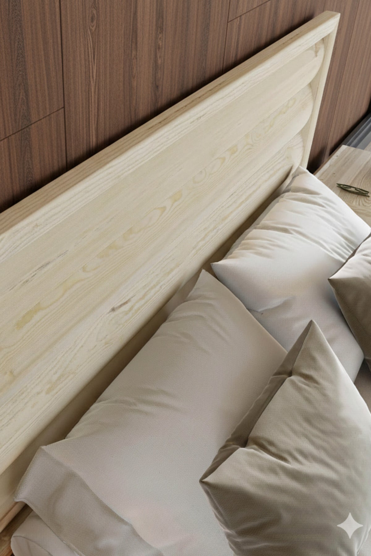 Hüma Model Yatay Başlıklı Masif Ahşap Karyola 2 Adet Komodin 140x190 Doğal
