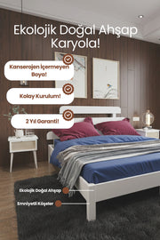 Lotus X New Model Masif Ahşap Karyola 2 Adet Komodin 90x190 Doğal