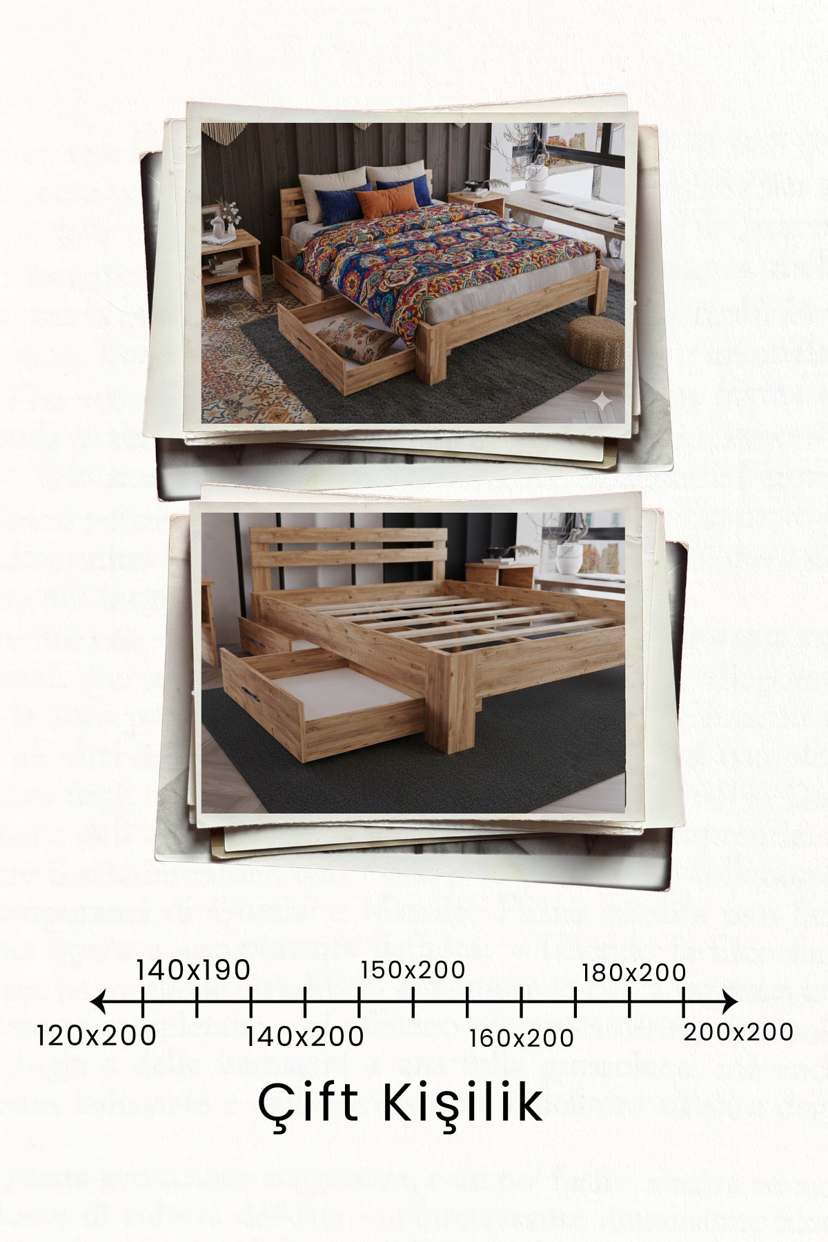 Letto 2 Çekmeceli MDF Karyola 200x200 Beyaz