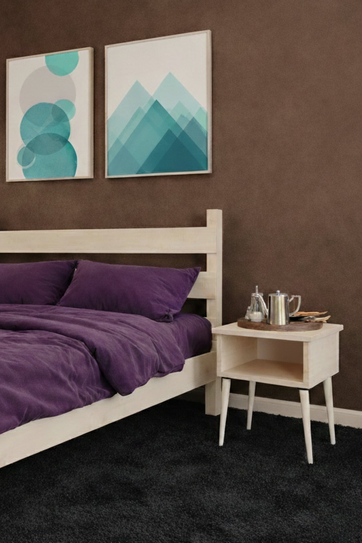 Natura Model Masif Ahşap Karyola ve 2 Adet Komodin 120x200 Doğal