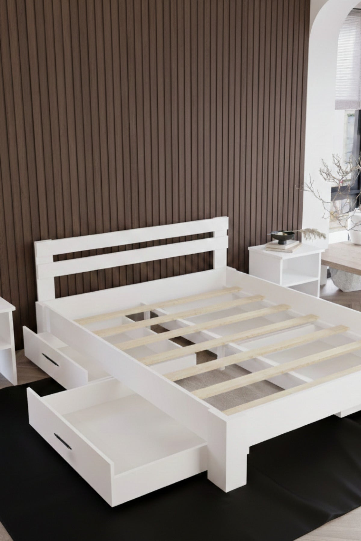 Letto 2 Çekmeceli MDF Karyola 150x200 Beyaz