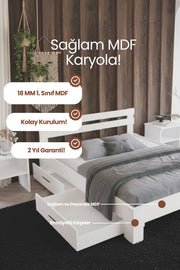 Letto 2 Çekmeceli MDF Karyola 90x190 Beyaz