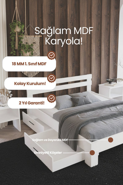 Letto 2 Çekmeceli MDF Karyola