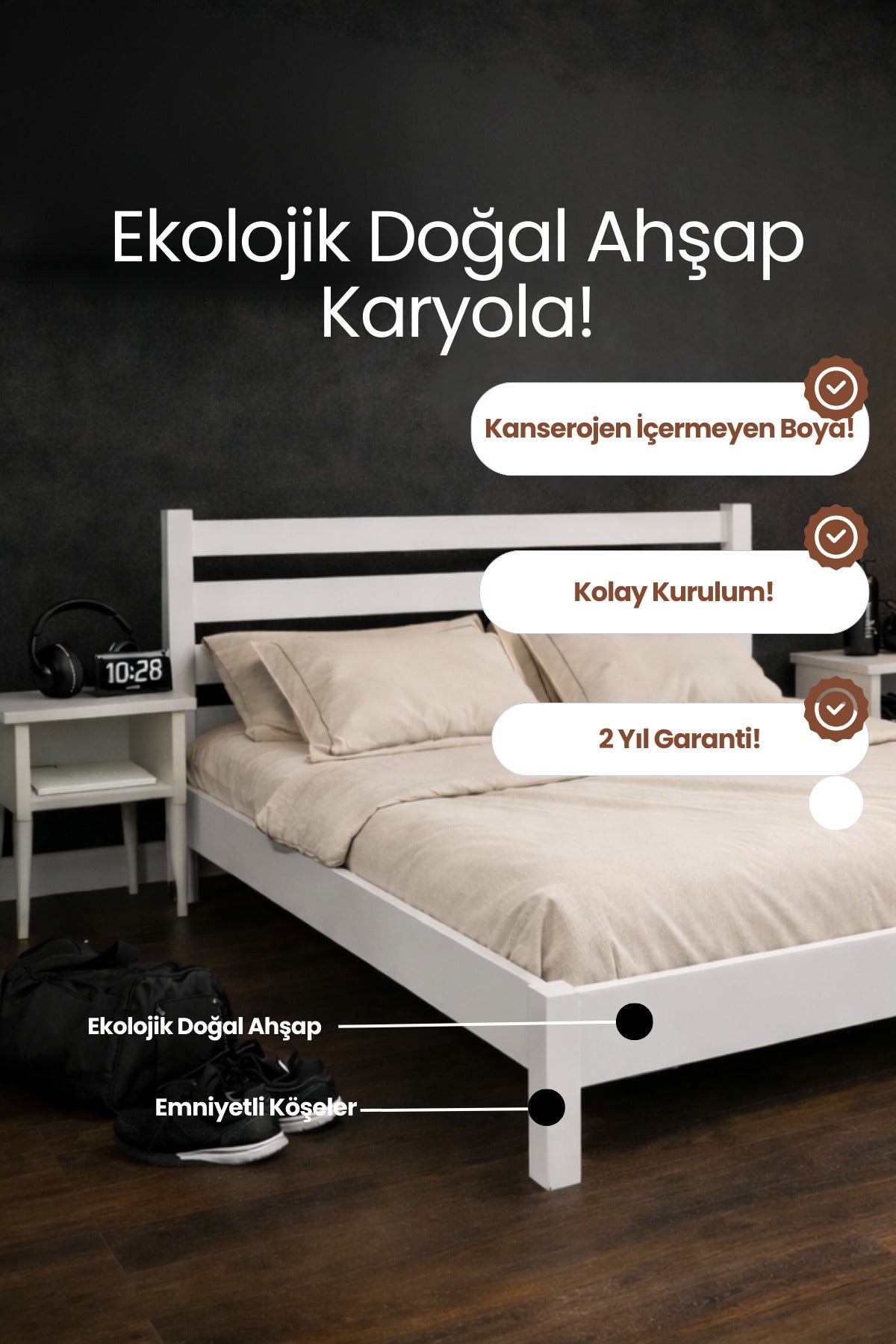 Urban Model Masif Ahşap Karyola 140x190 Ceviz