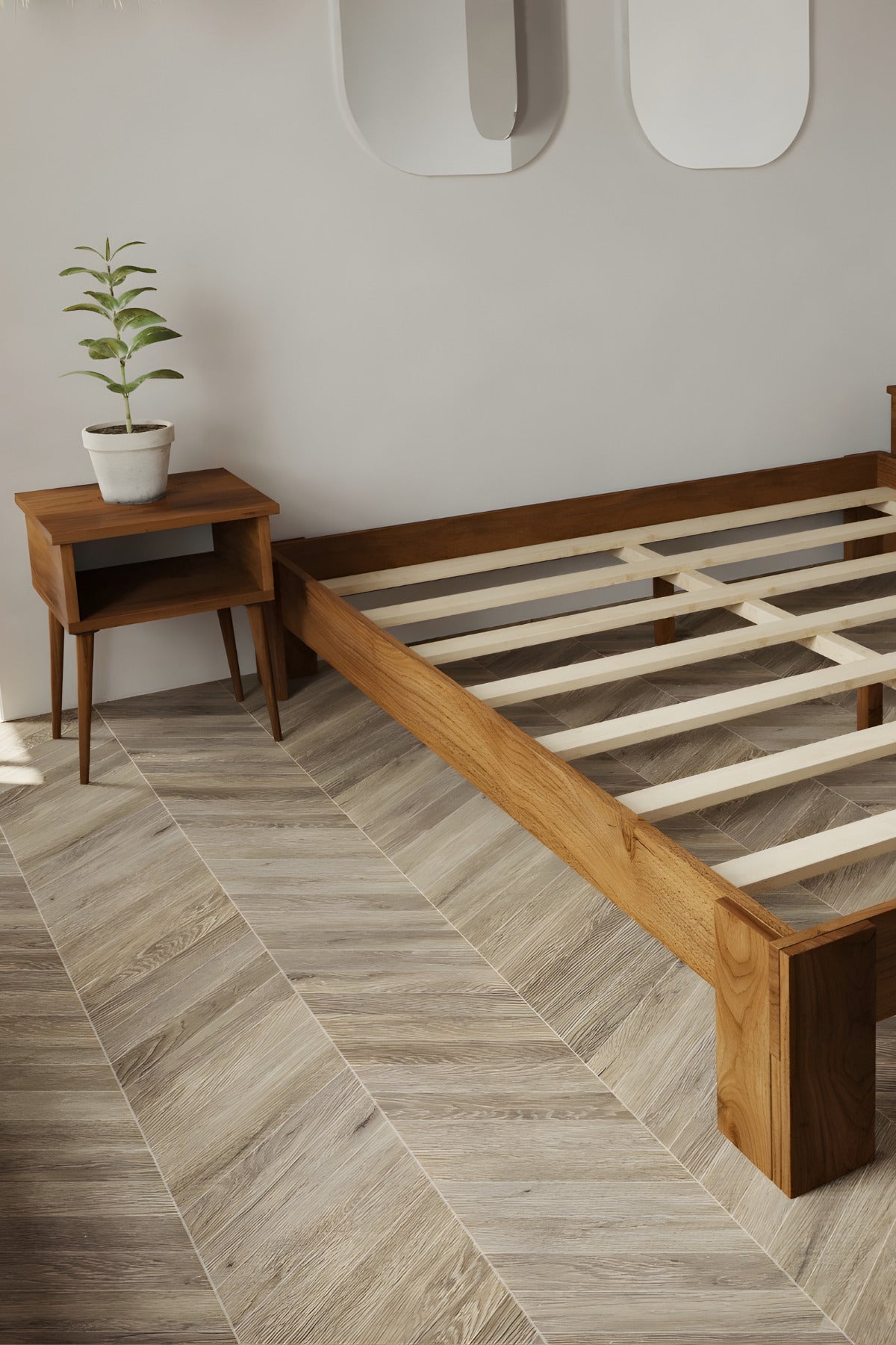 Soft Model Masif Ahşap Karyola 2 Adet Komodin 90x190 Ceviz