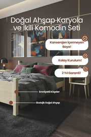 Melodi̇ Model Masif Ahşap Karyola 2 Adet Komodin 90x190 Doğal