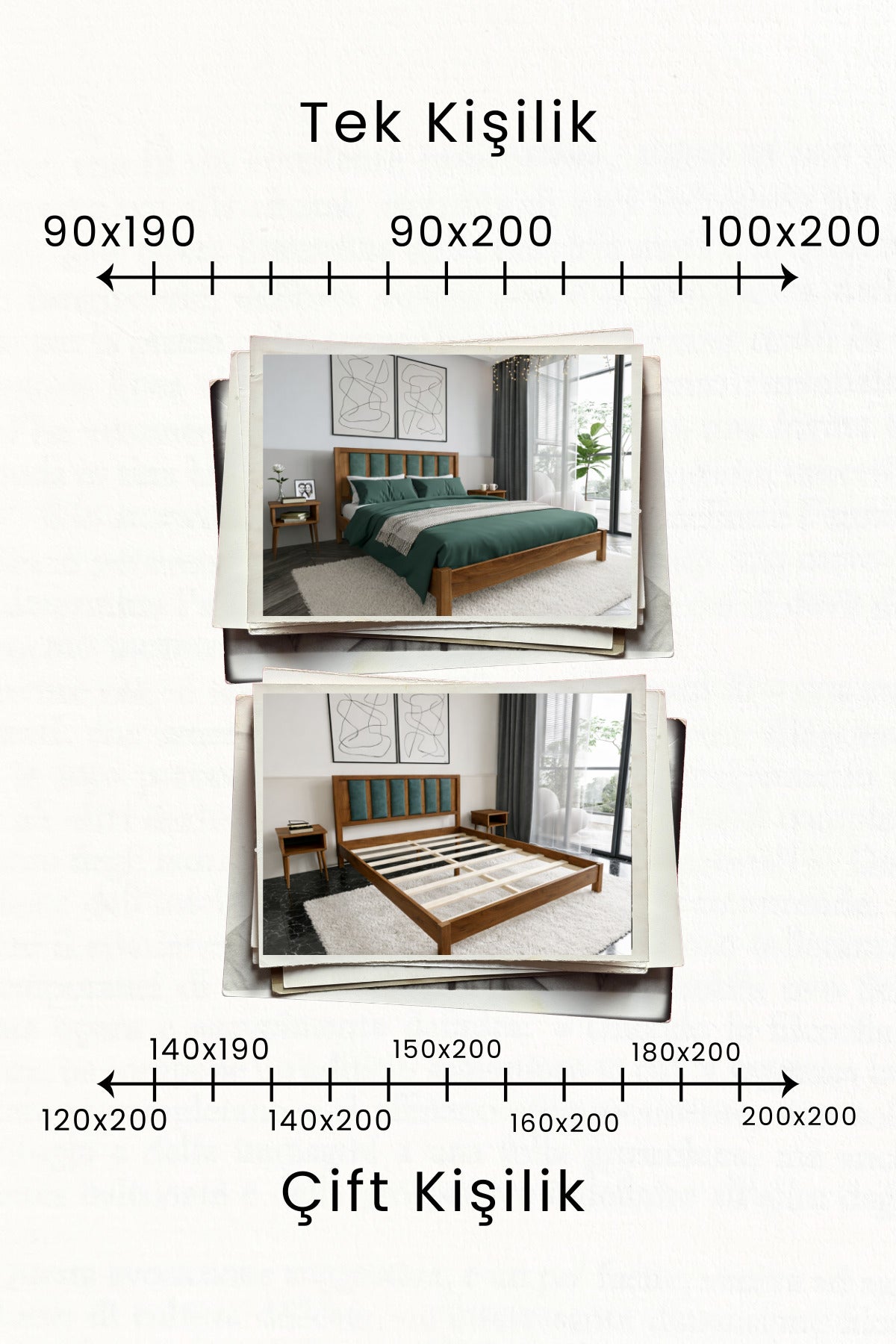 Ori̇on Model Çağla Yeşili Puf Başlıklı Masif Ahşap Karyola 180x200 Doğal