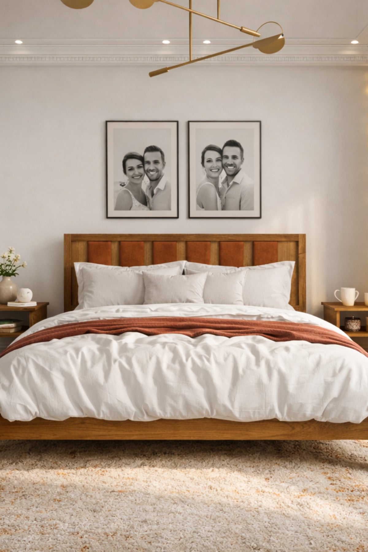 Ori̇on Model Kiremit Rengi Puf Başlıklı Masif Ahşap Karyola 90x190 Ceviz