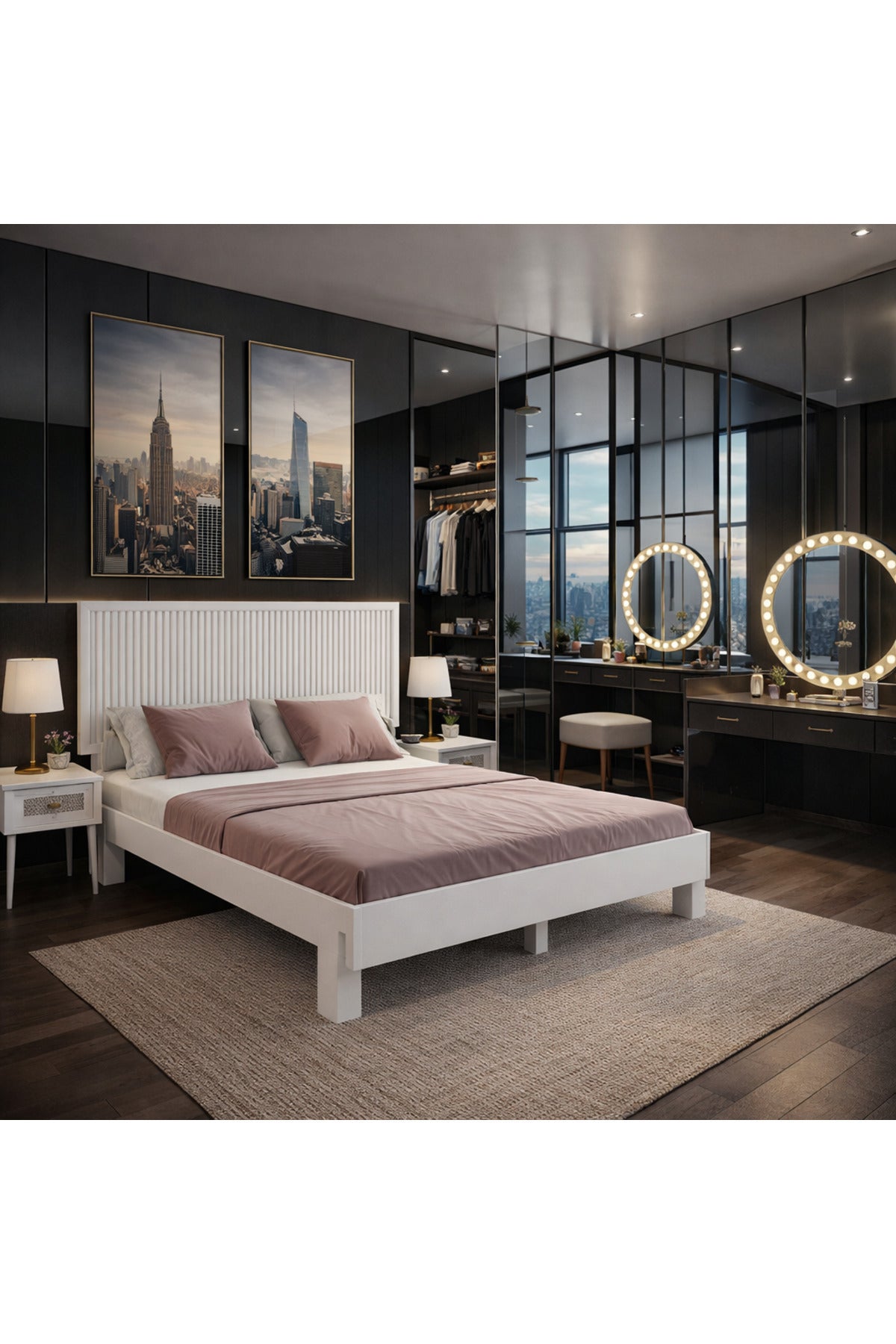 Alaz Model Dikey Başlıklı Masif Ahşap Karyola 150x200 Ceviz