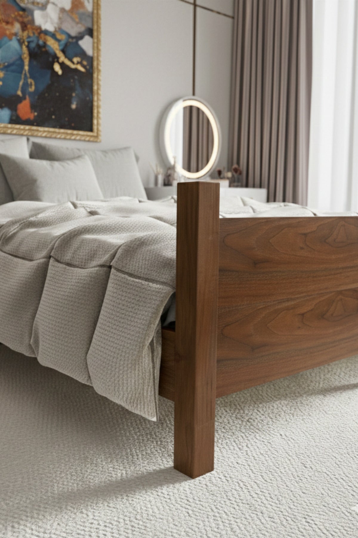 Melodi̇ Model Masif Ahşap Karyola 2 Adet Komodin 90x190 Ceviz