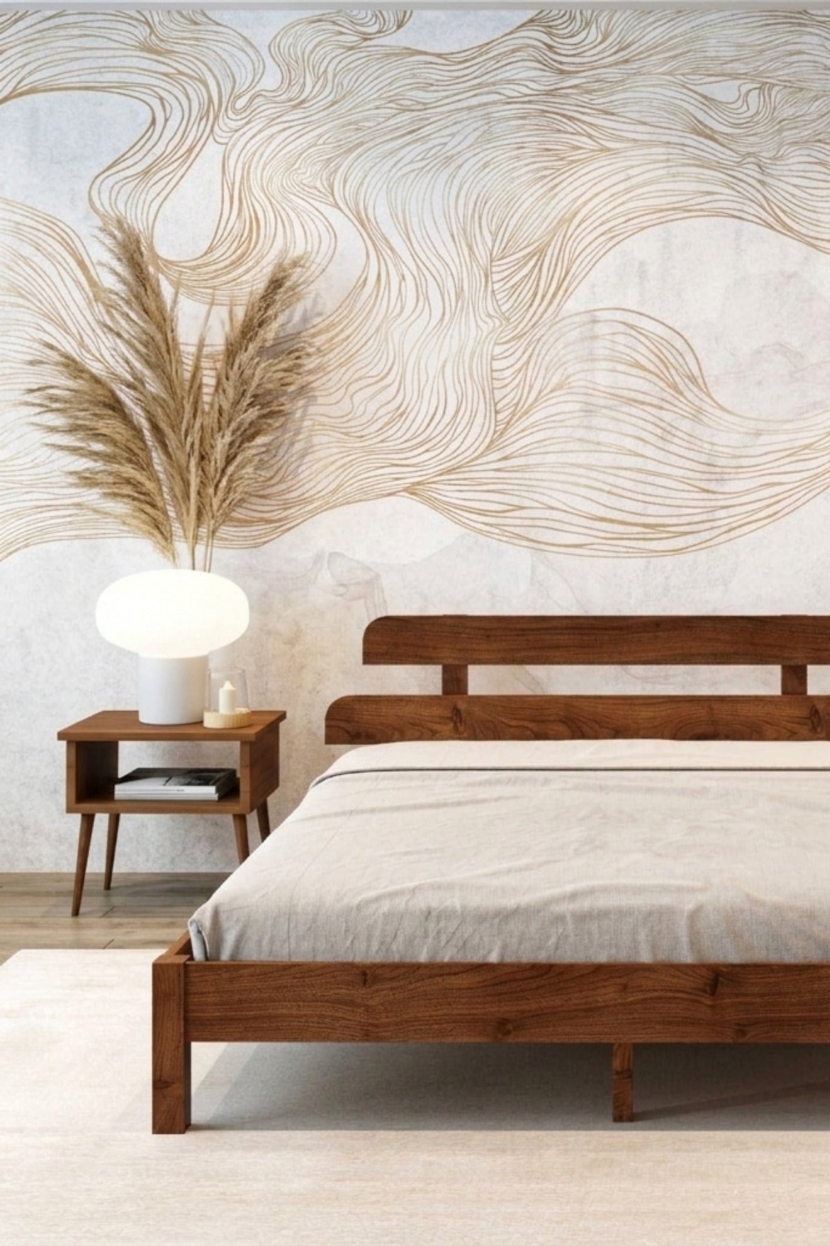 Lotus Model Masif Ahşap Karyola 90x190 Ceviz