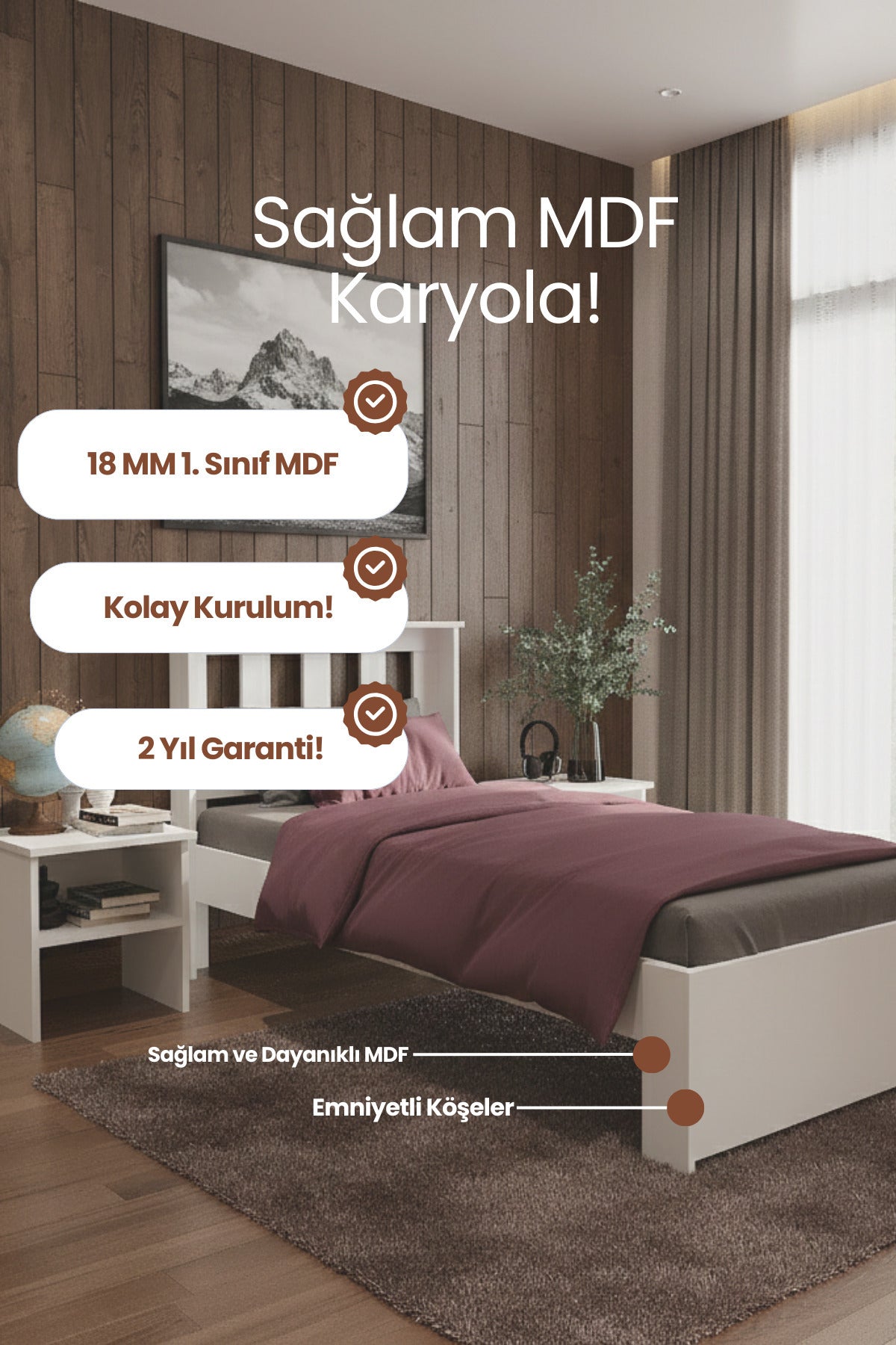 Stark MDF Karyola 90x190 Beyaz