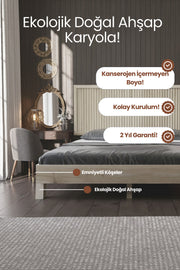Ebruli̇ Model Dikey Başlıklı Masif Ahşap Karyola 90x190 Doğal