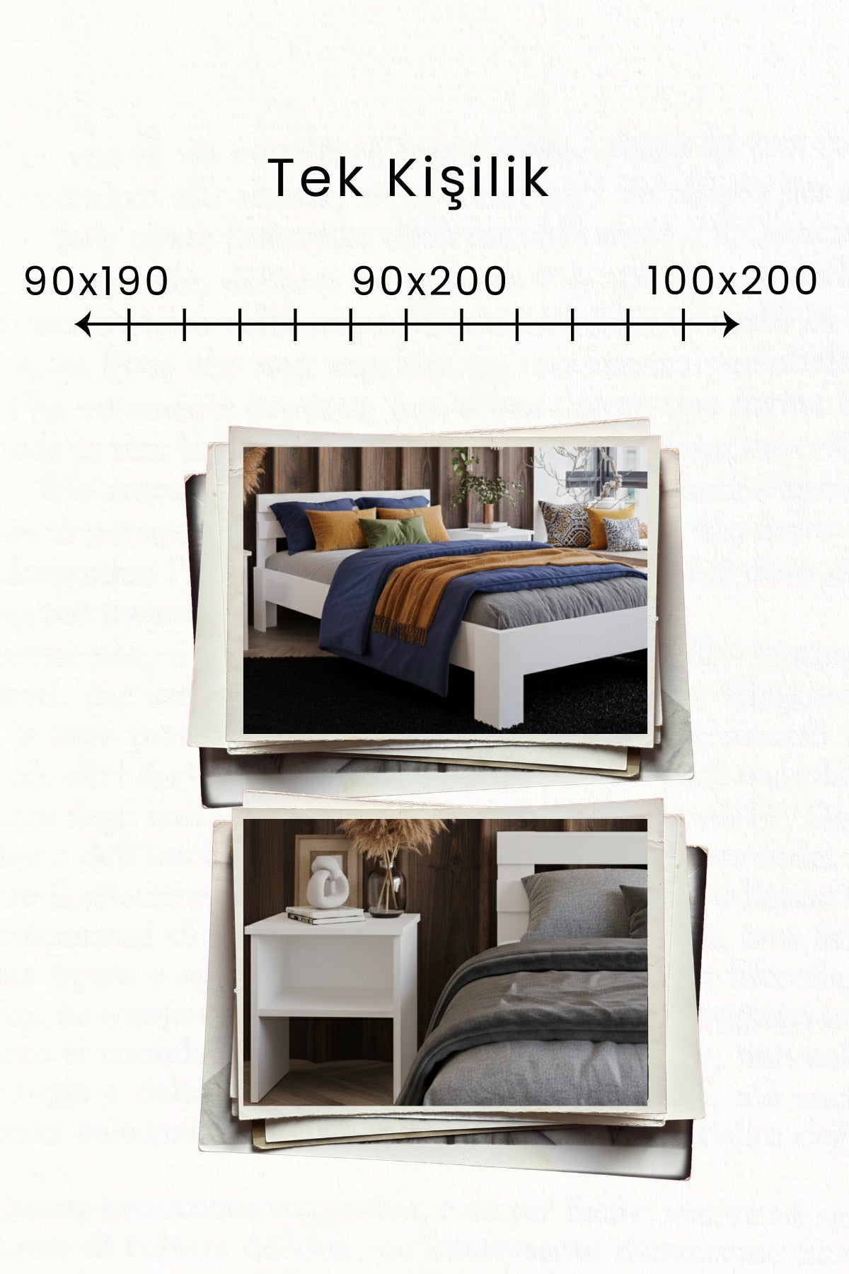Letto MDF Karyola ve 2 Komodinli Set 90x200 Beyaz