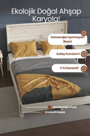 Ebruli̇ Model Yatay Başlıklı Masif Ahşap Karyola 90x190 Doğal