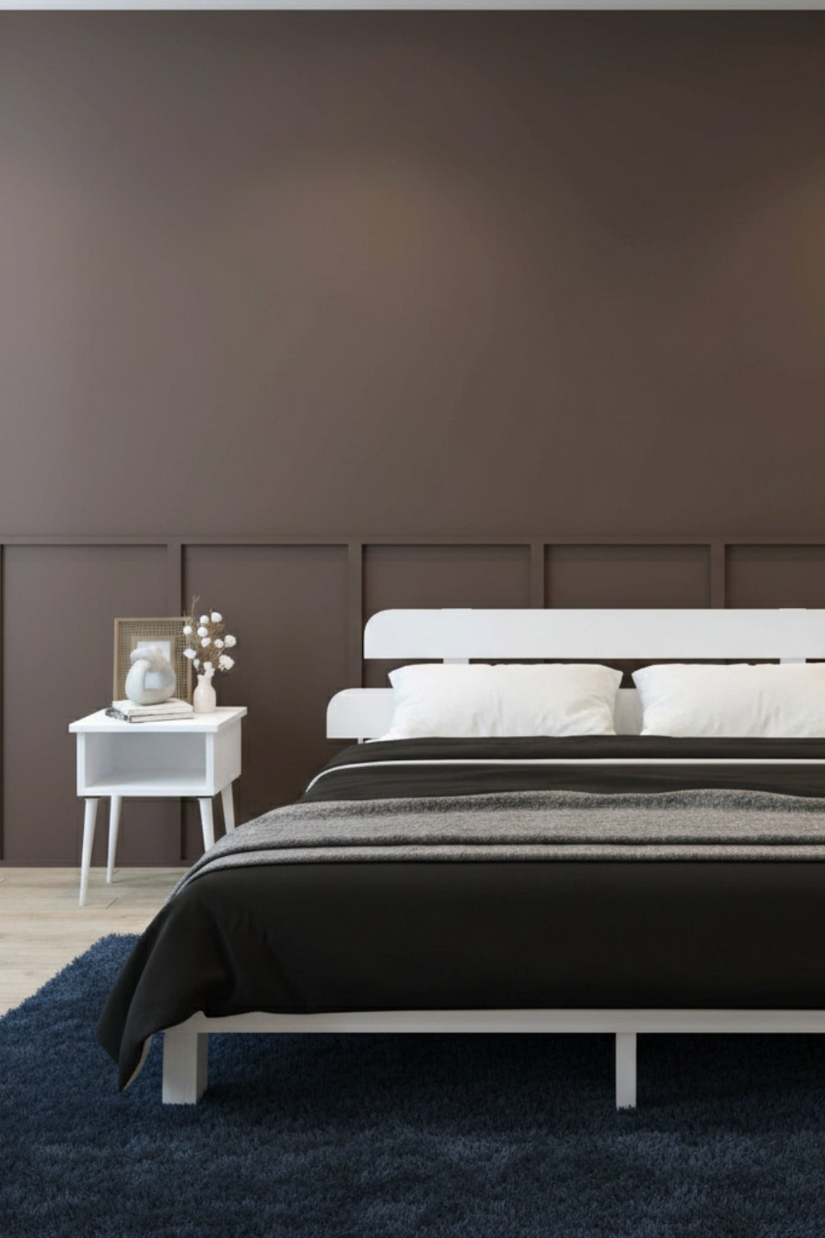 Lotus Model Masif Ahşap Karyola 2 Adet Komodin 150x200 Ceviz