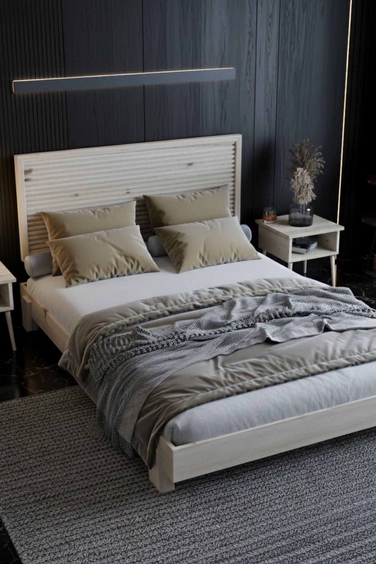 Alaz Model Yatay Başlıklı Masif Ahşap Karyola 100x200 Doğal