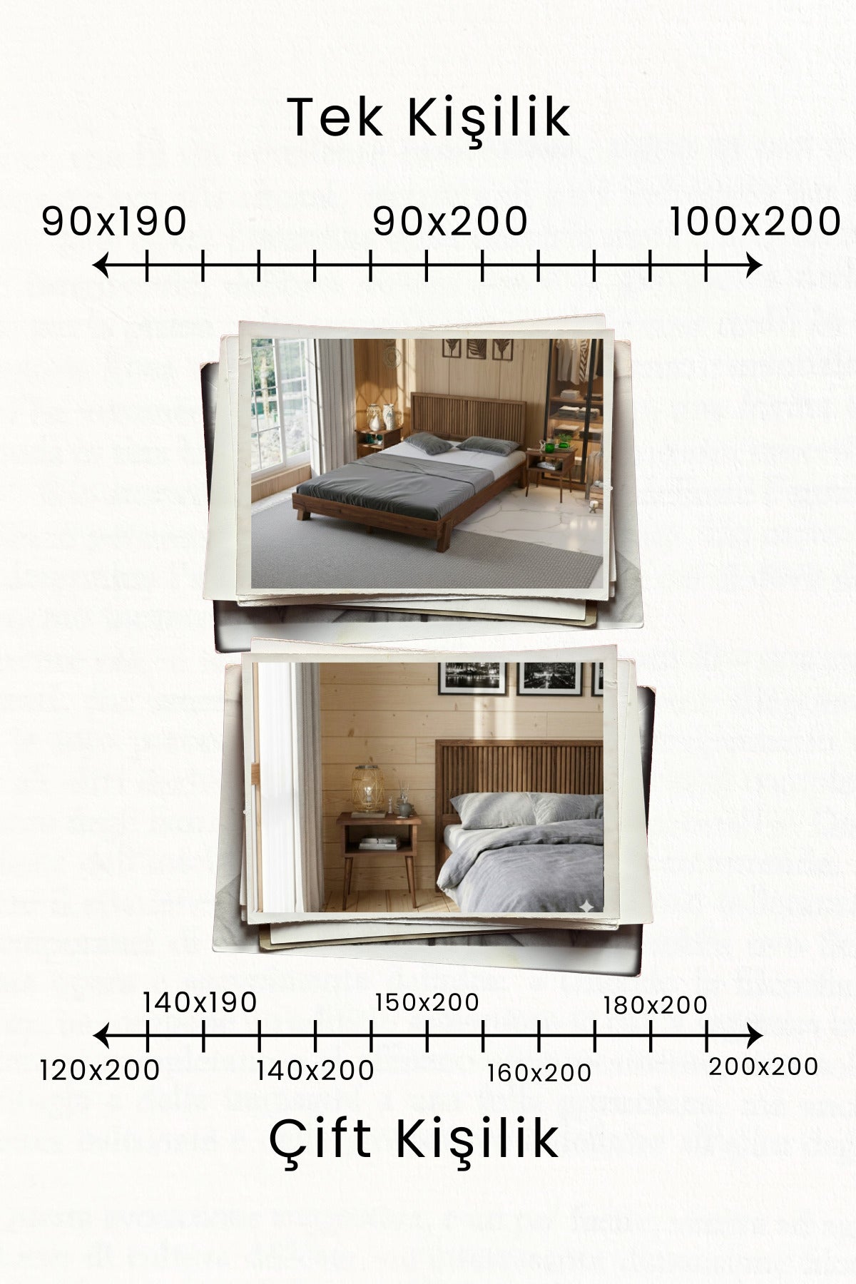 Ebruli̇ Model Dikey Başlıklı Masif Ahşap Karyola 2 Adet Komodin 180x200 Doğal