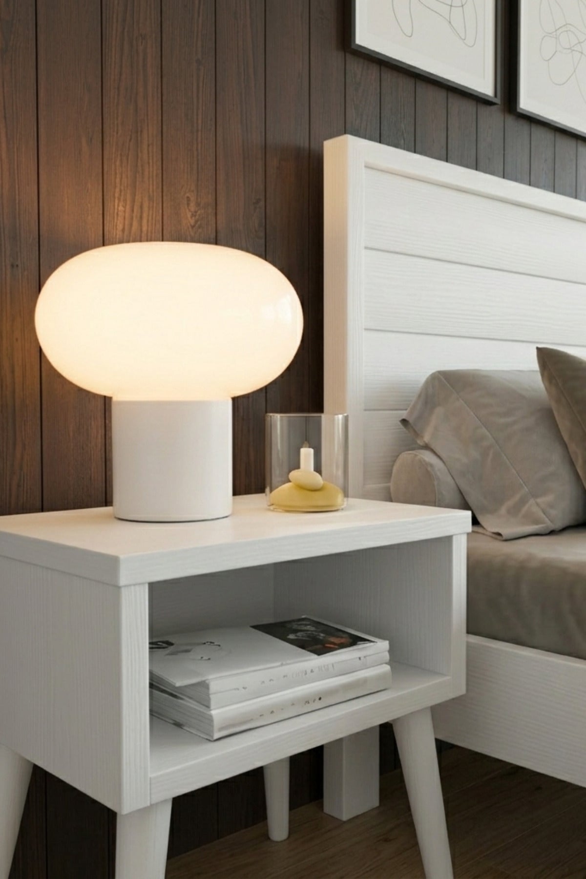 Hüma Model Yatay Başlıklı Masif Ahşap Karyola 2 Adet Komodin 160x200 Ceviz
