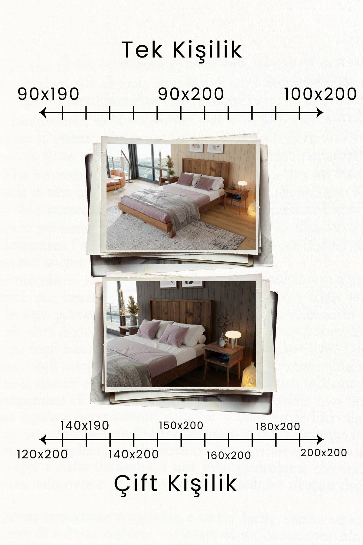 Hüma Model Dikey Başlıklı Masif Ahşap Karyola 2 Adet Komodin 180x200 Doğal