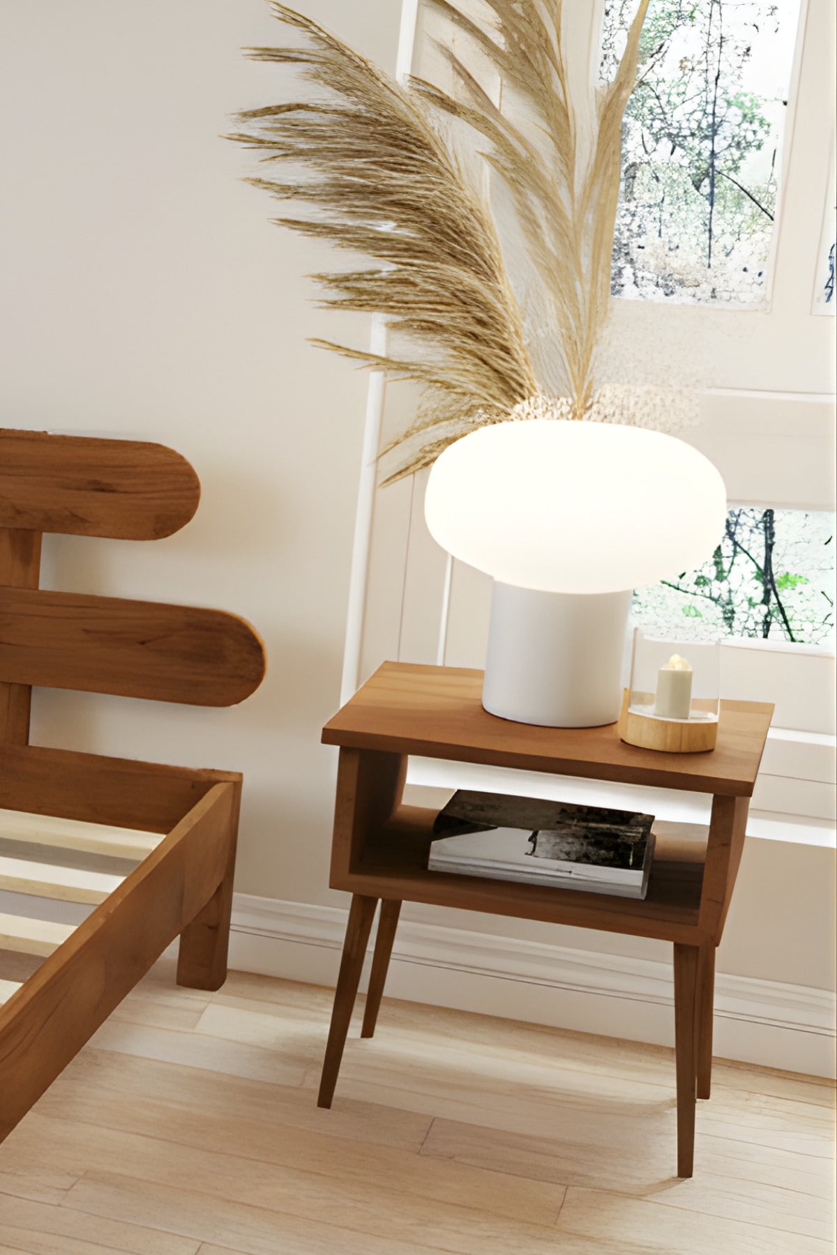 Damla Model 2 Başlıklı Masif Ahşap Karyola ve 2 Adet Komodin 100x200 Ceviz