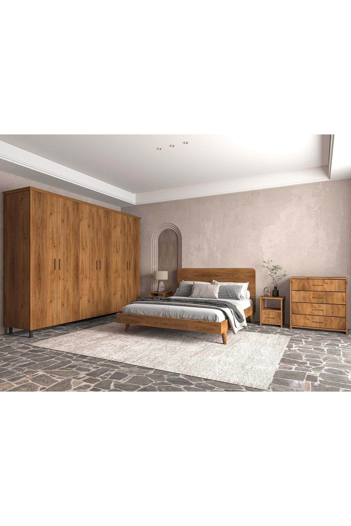Softwood Masif Ahşap Yatak Odası Seti 90x190 Ceviz