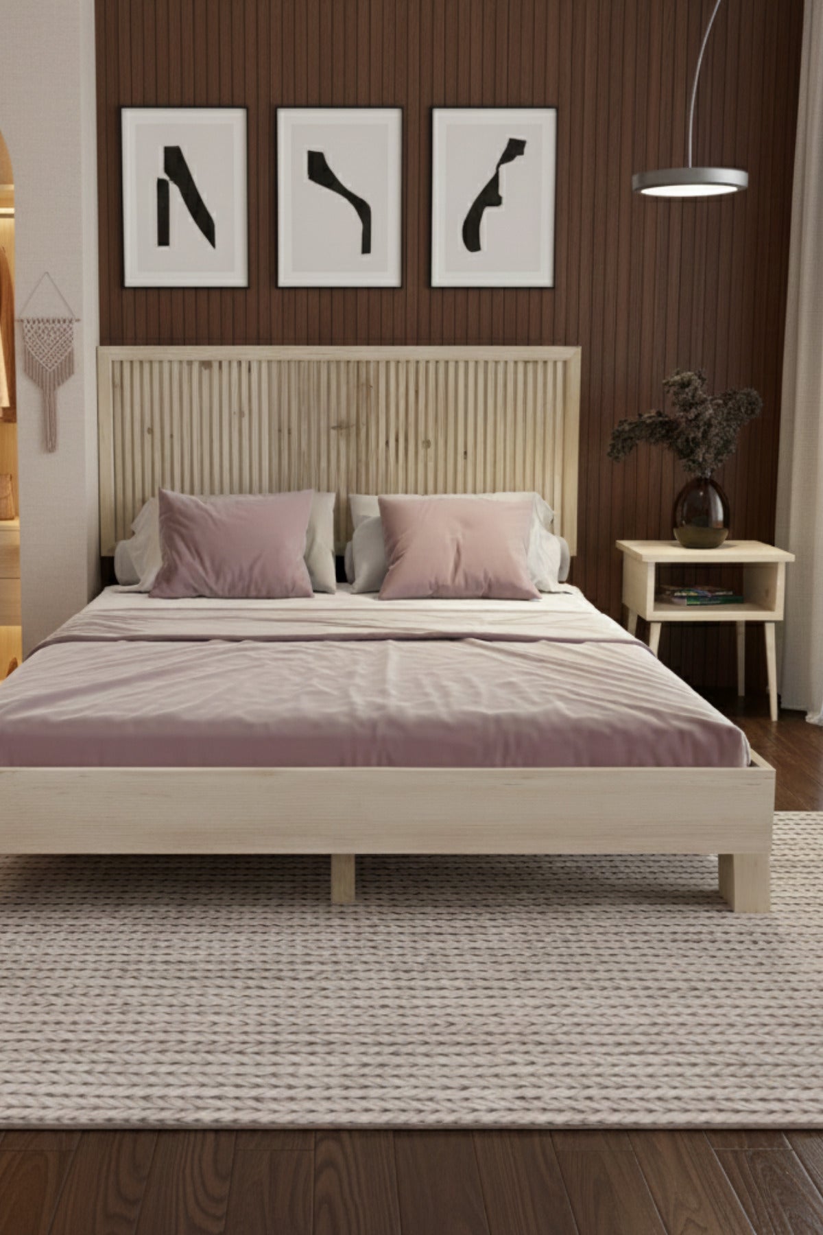 Alaz Model Dikey Başlıklı Masif Ahşap Karyola 100x200 Doğal