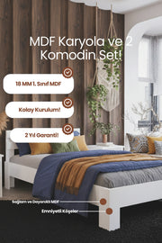 Letto MDF Karyola ve 2 Komodinli Set 90x190 Beyaz