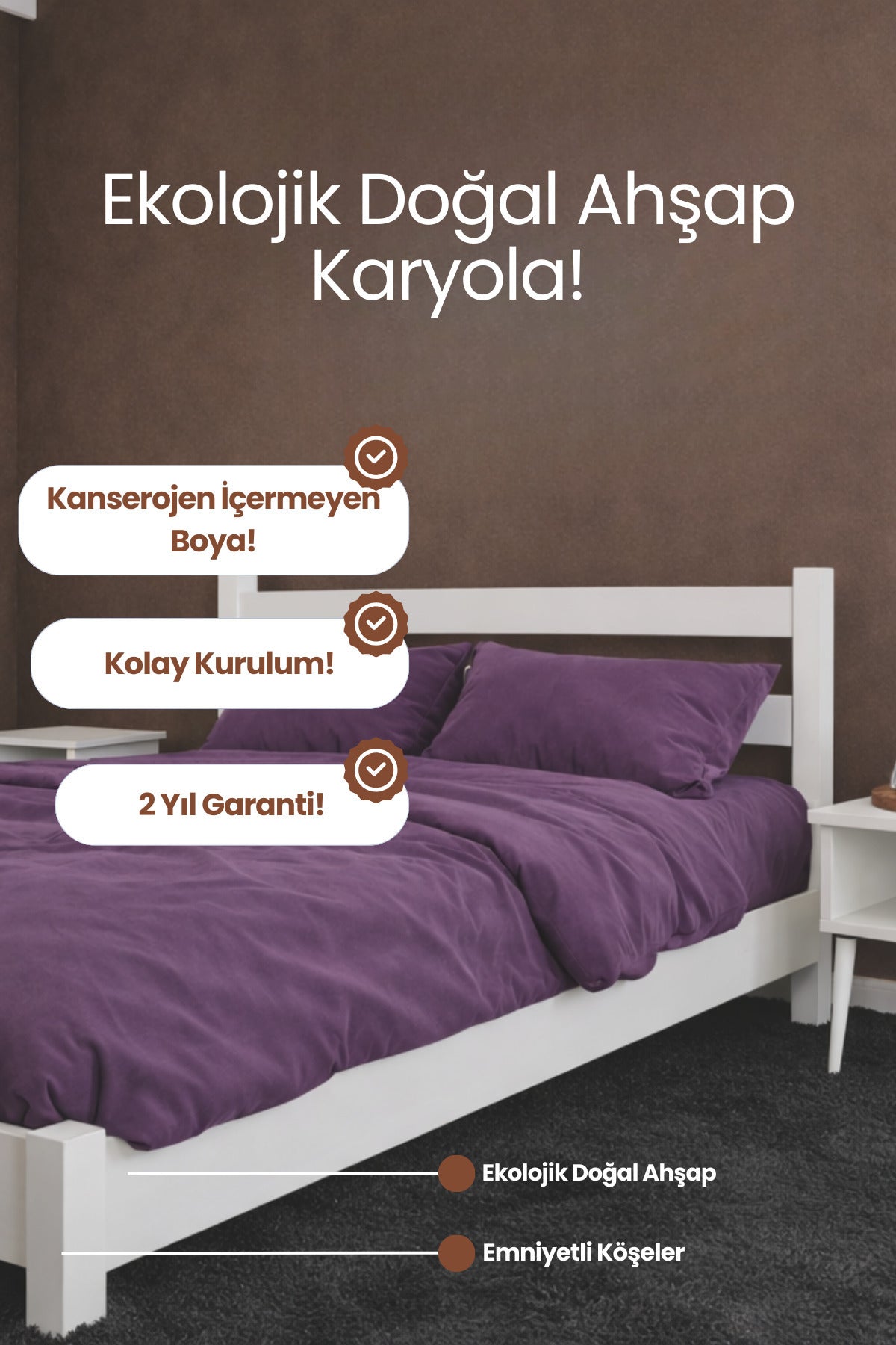 Natura Model Masif Ahşap Karyola 90x190 Doğal