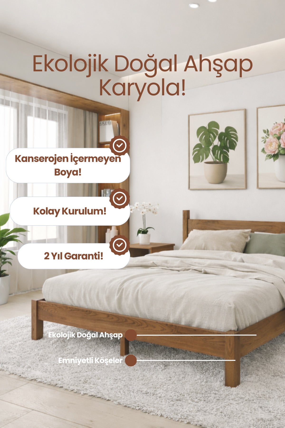 Mi̇rage Model Masif Ahşap Karyola 90x190 Doğal