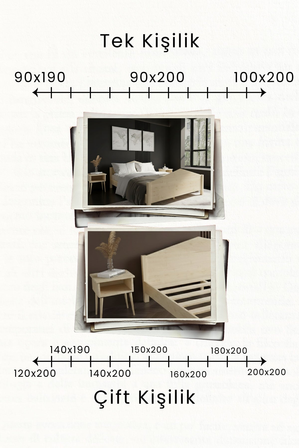 Mi̇lano Model Masif Ahşap Karyola 2 Adet Komodin 90x200 Doğal