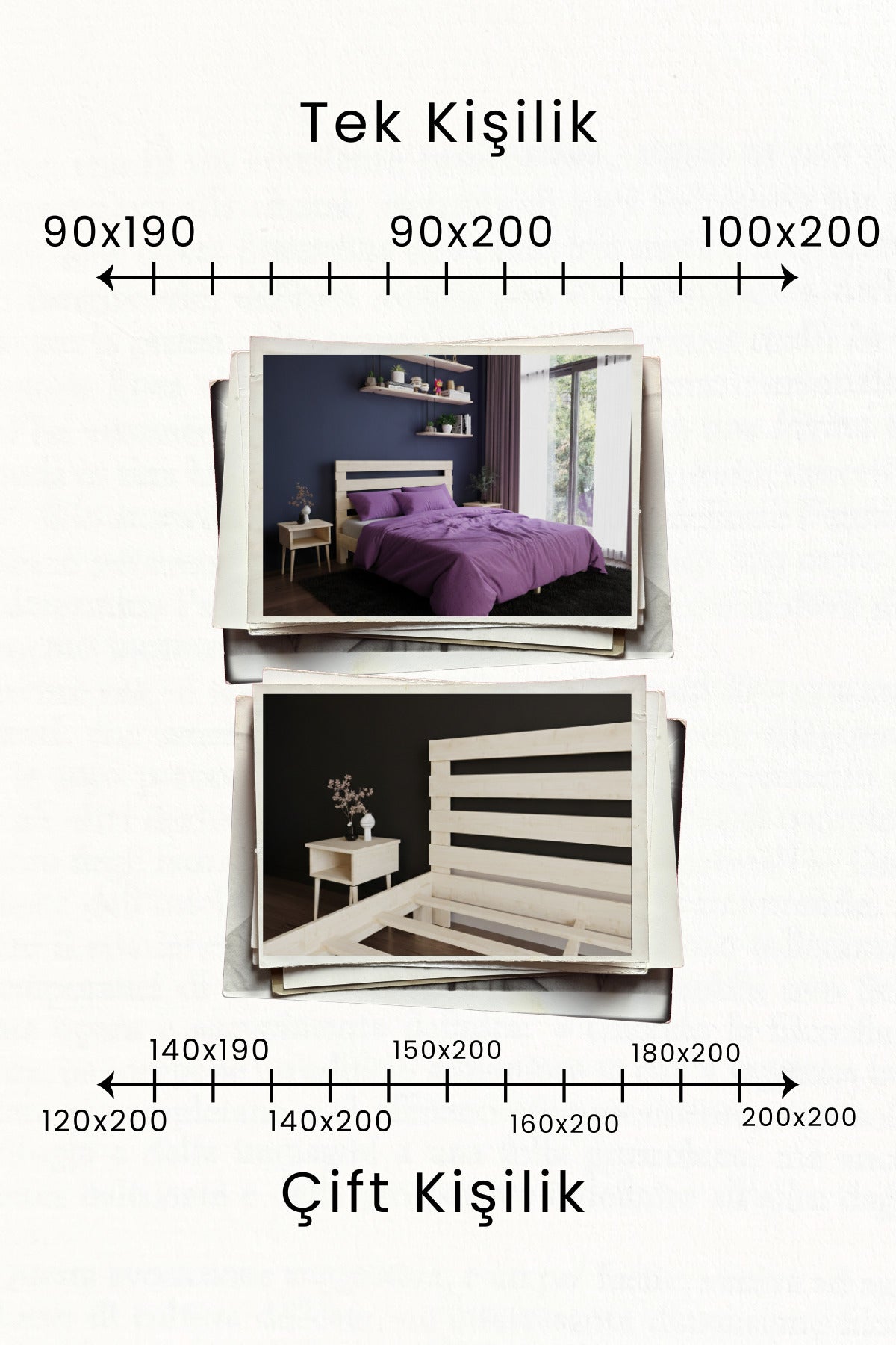 Urban New Model Masif Ahşap Karyola ve 2 Adet Komodin 90x200 Doğal