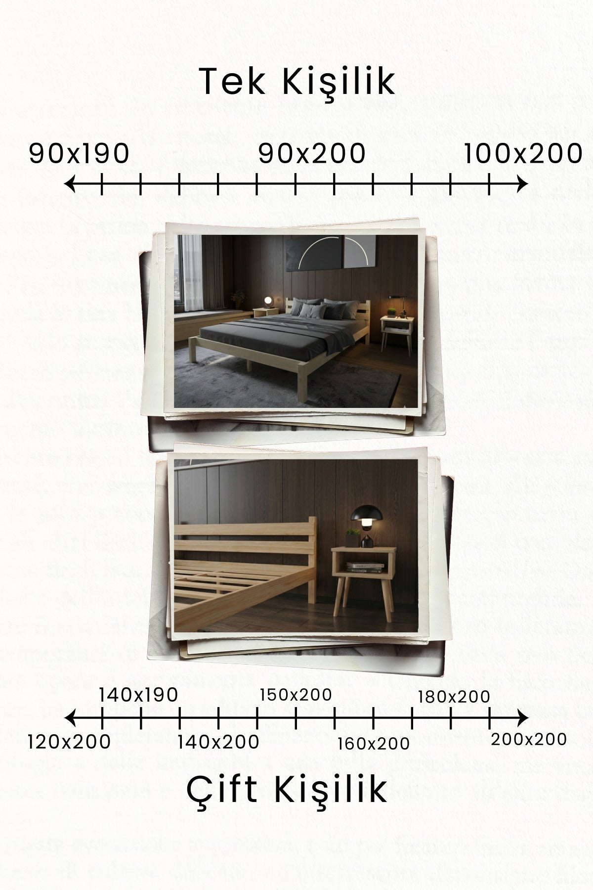 Letto Model Masif Ahşap Karyola 2 Adet Komodin 140x190 Ceviz