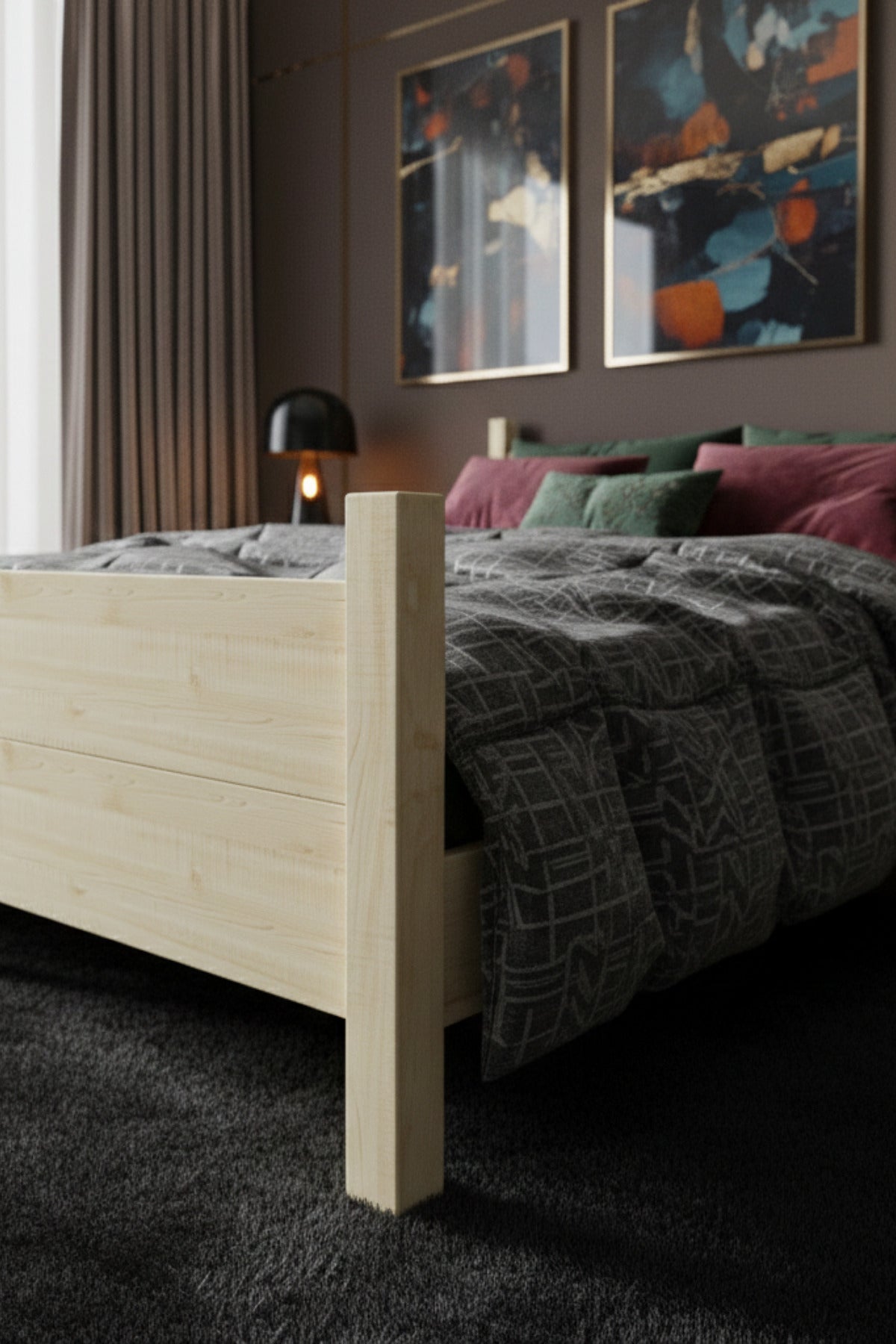 Melodi̇ Model Masif Ahşap Karyola ve 2 Adet Komodin 120x200 Doğal