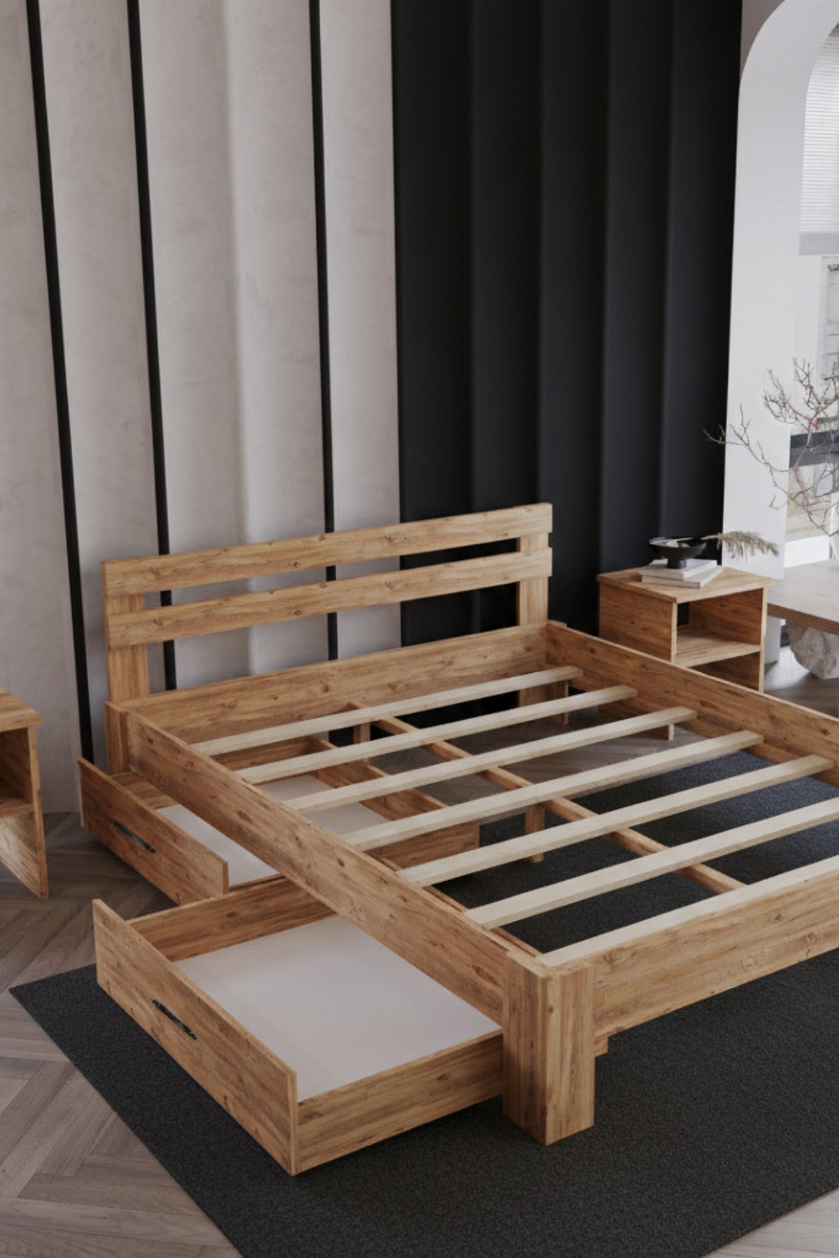 Letto 2 Çekmeceli MDF Karyola 100x200 Atlantik Çam