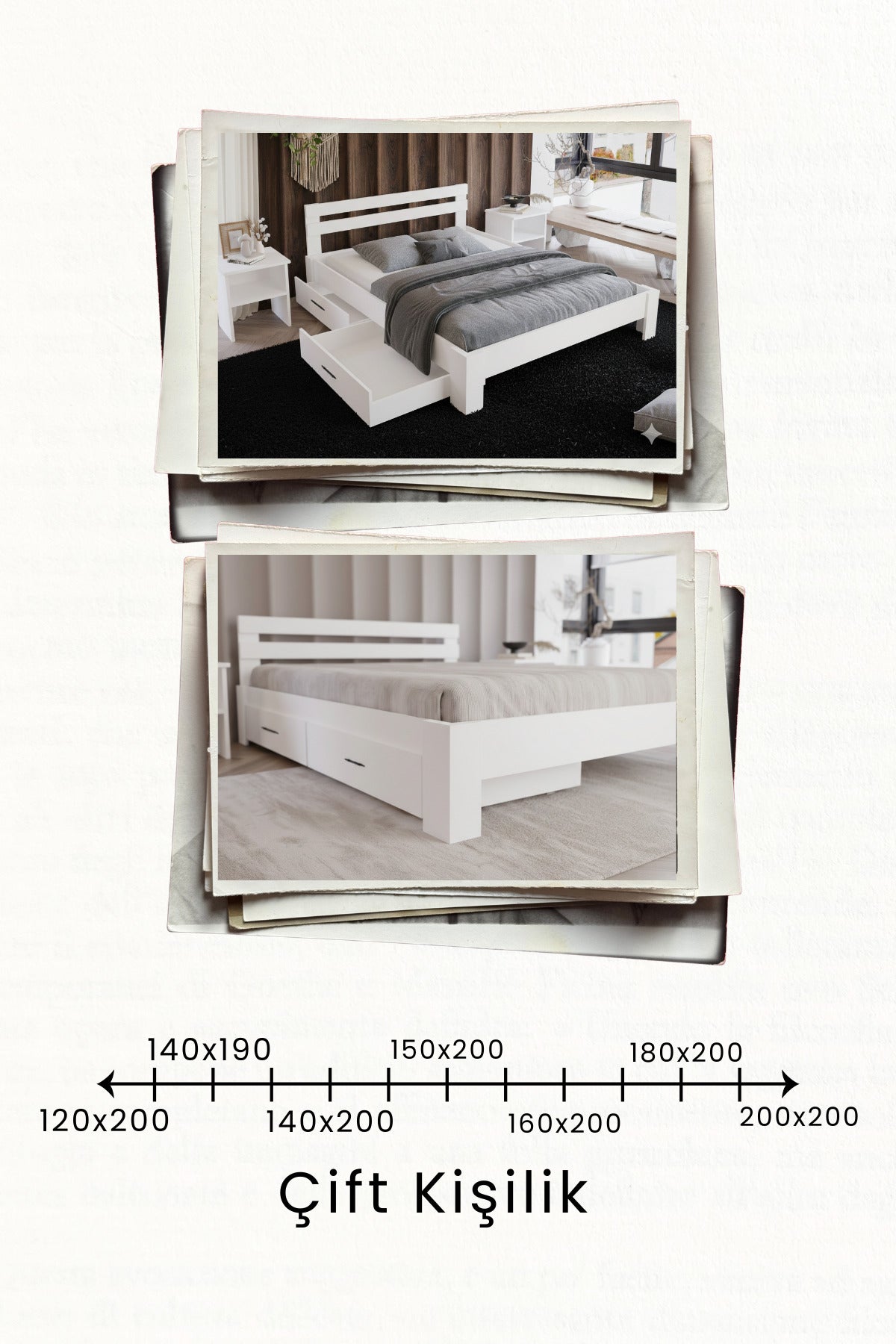 Letto 4 Çekmeceli MDF Karyola 90x200 Beyaz