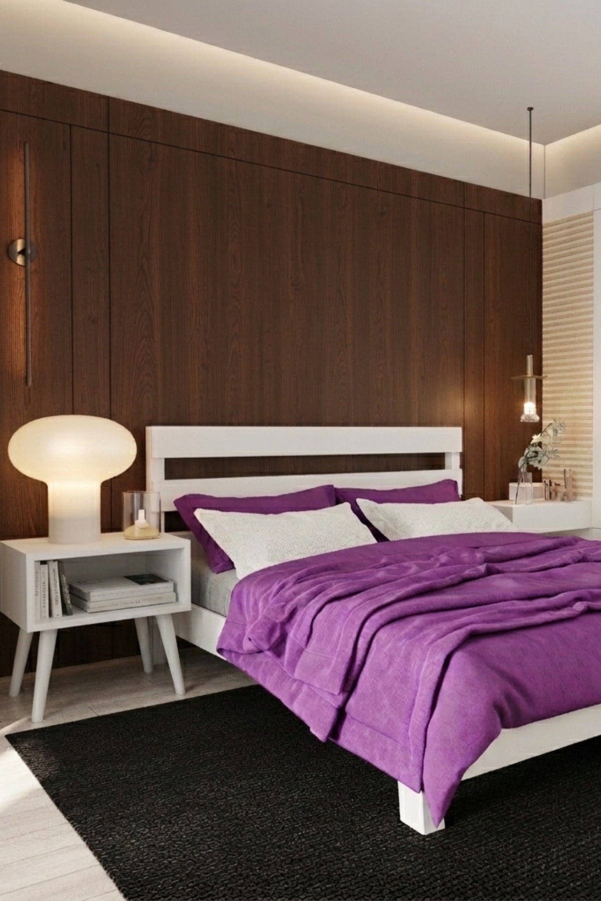 Natura New Model Masif Ahşap Karyola ve 2 Adet Komodin 150x200 Ceviz