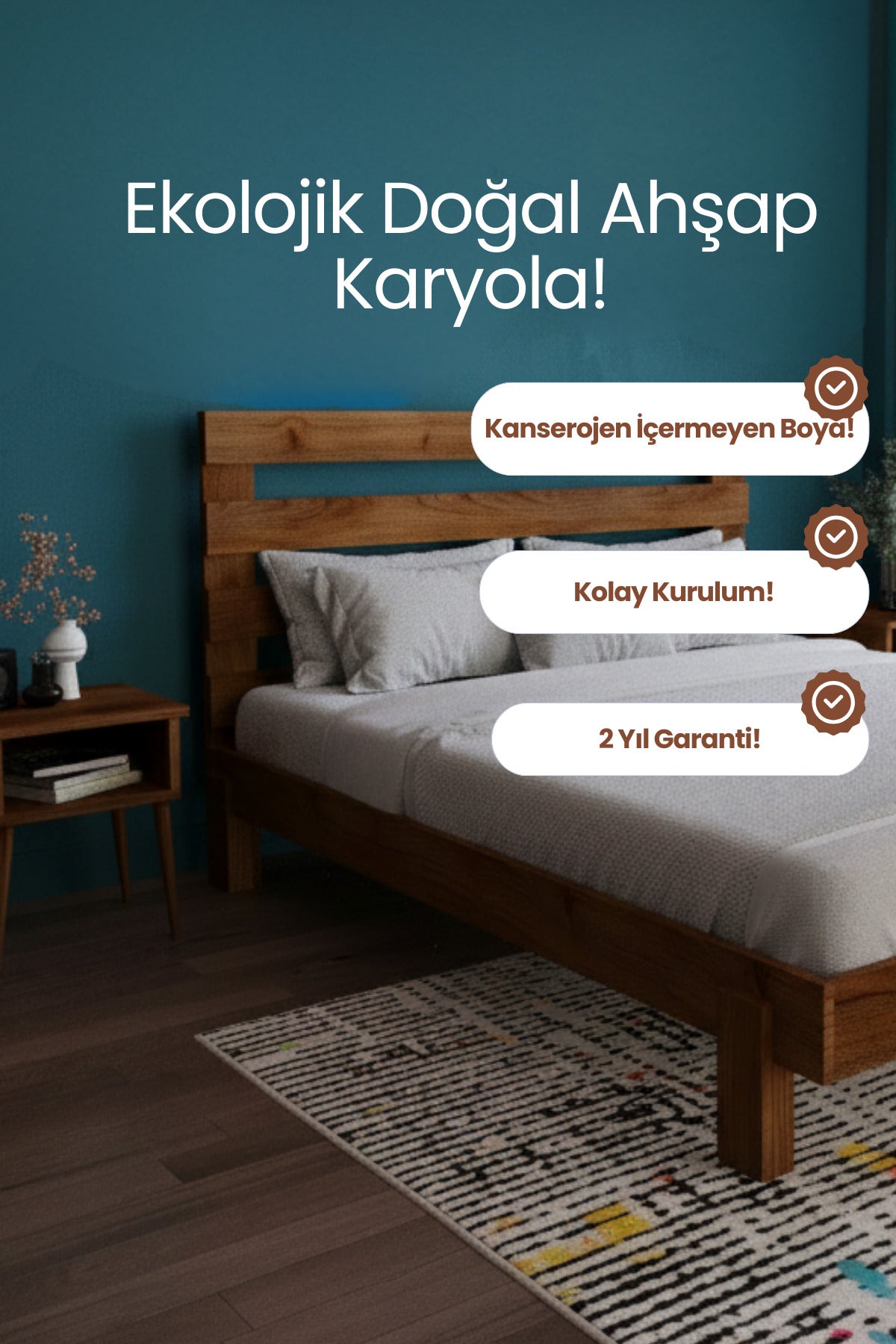 Urban New Model Masif Ahşap Karyola 160x200 Doğal