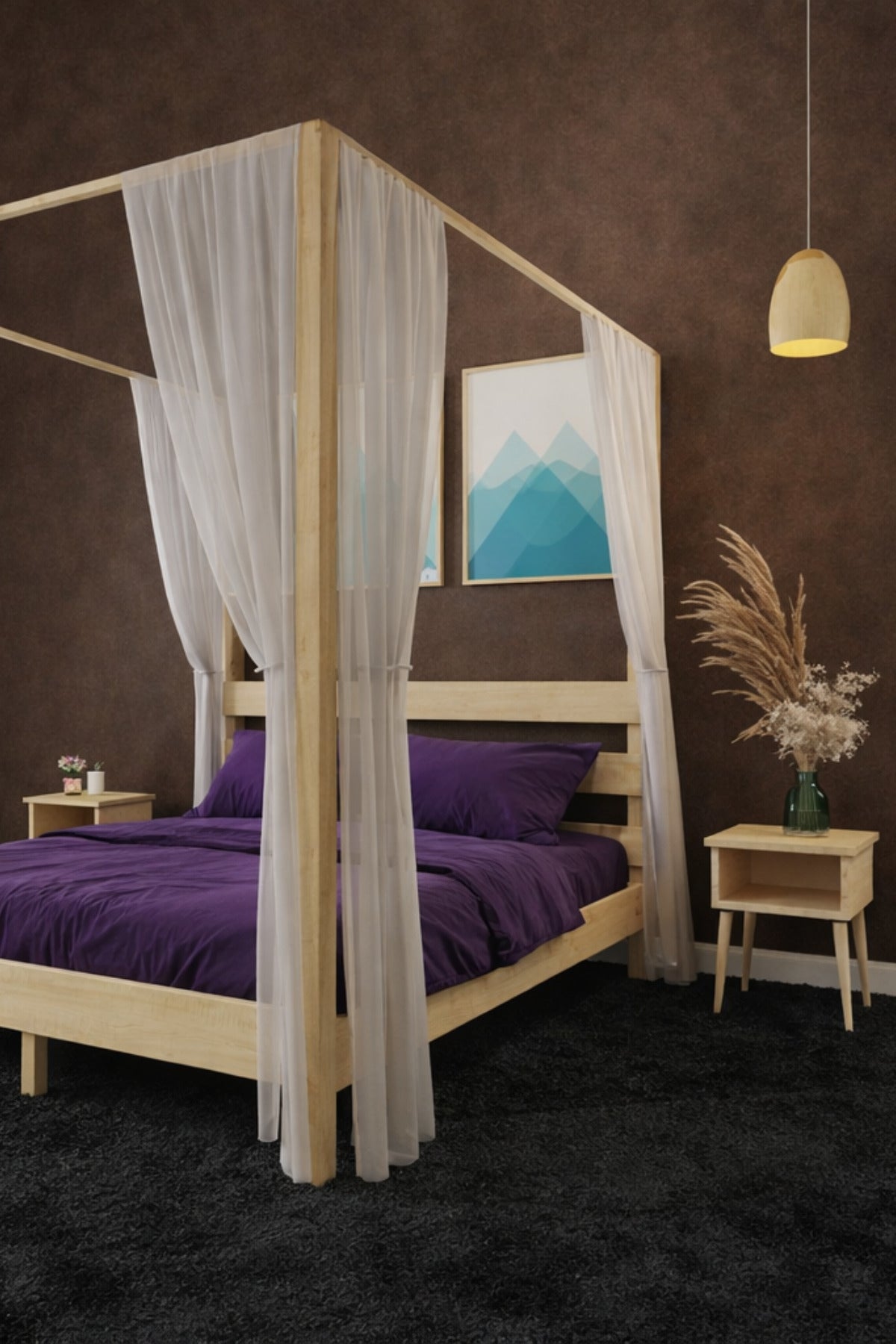 Natura Ci̇bi̇nli̇kli̇ Model Masif Ahşap Karyola 2 Adet Komodin 100x200 Doğal