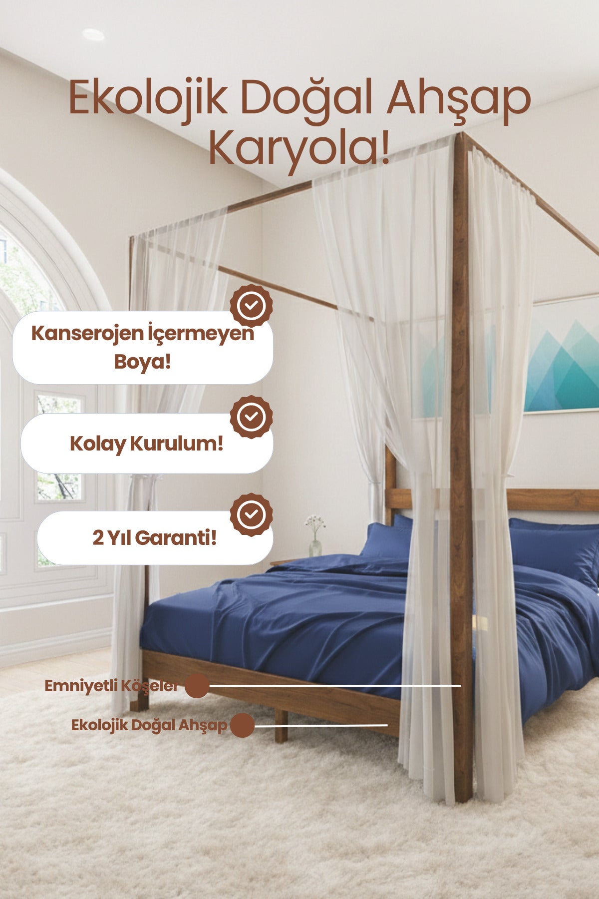 Natura Ci̇bi̇nli̇kli̇ Model Masif Ahşap Karyola 90x190 Doğal