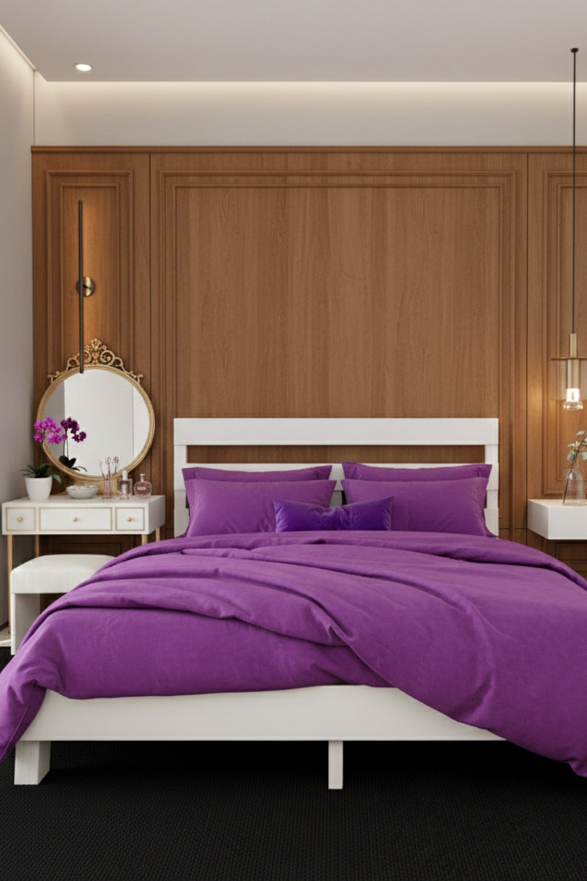 Natura New Model Masif Ahşap Karyola 2 Adet Komodin 140x190 Ceviz