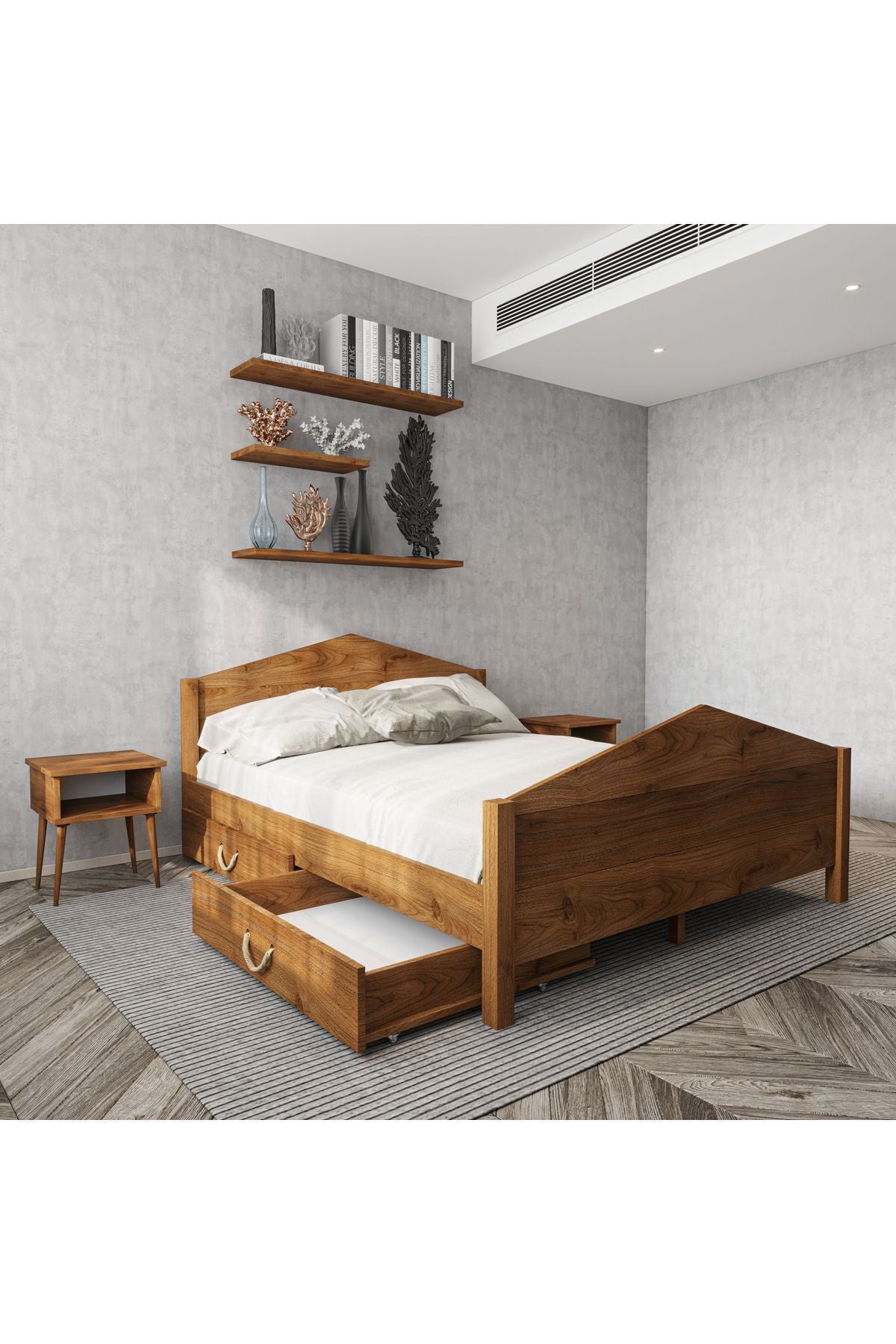 Mi̇lano Model 4 Çekmeceli Masif Ahşap Karyola 120x200 Doğal