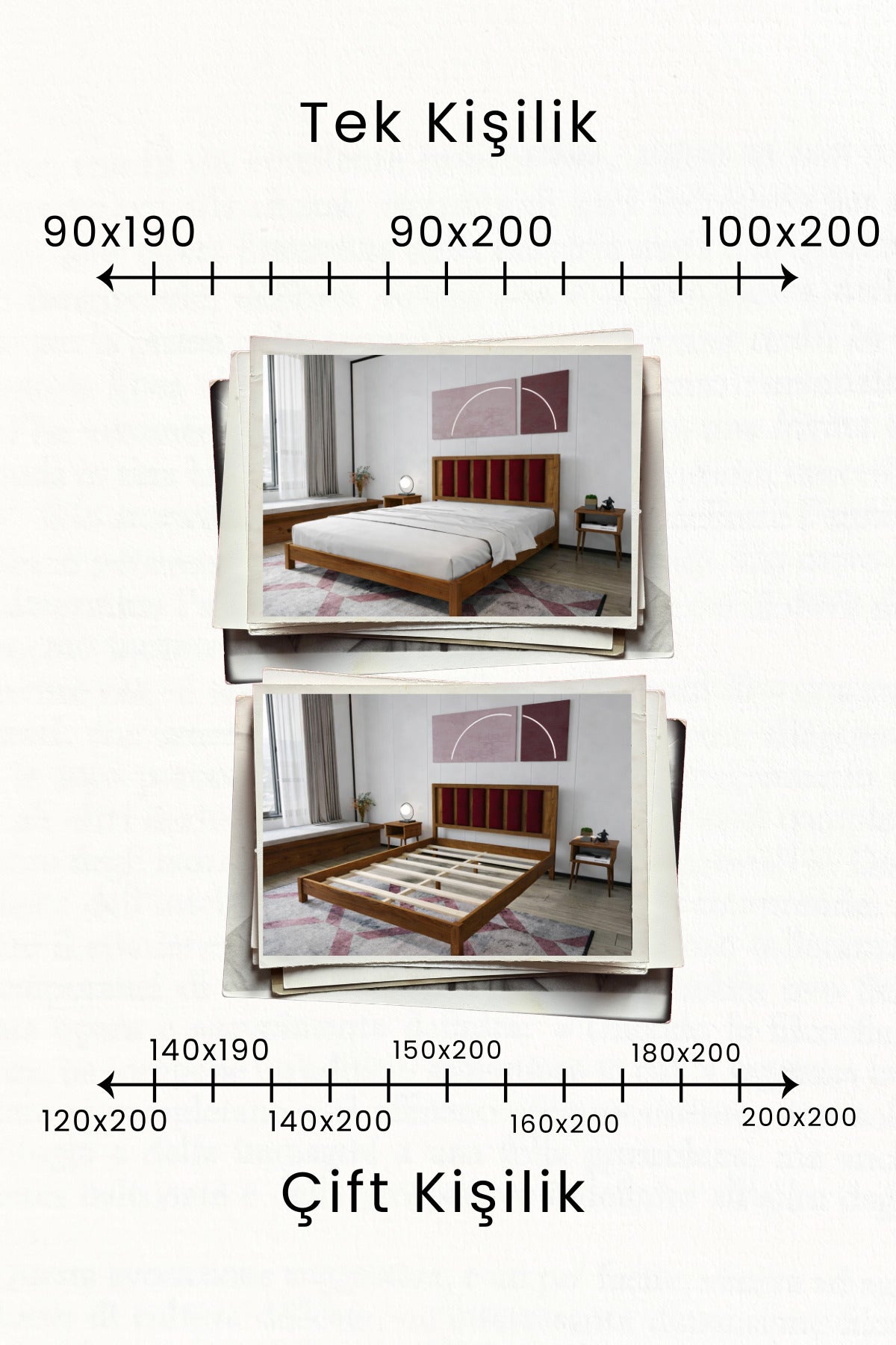 Ori̇on Model Bordo Puf Başlıklı Masif Ahşap Karyola 180x200 Doğal