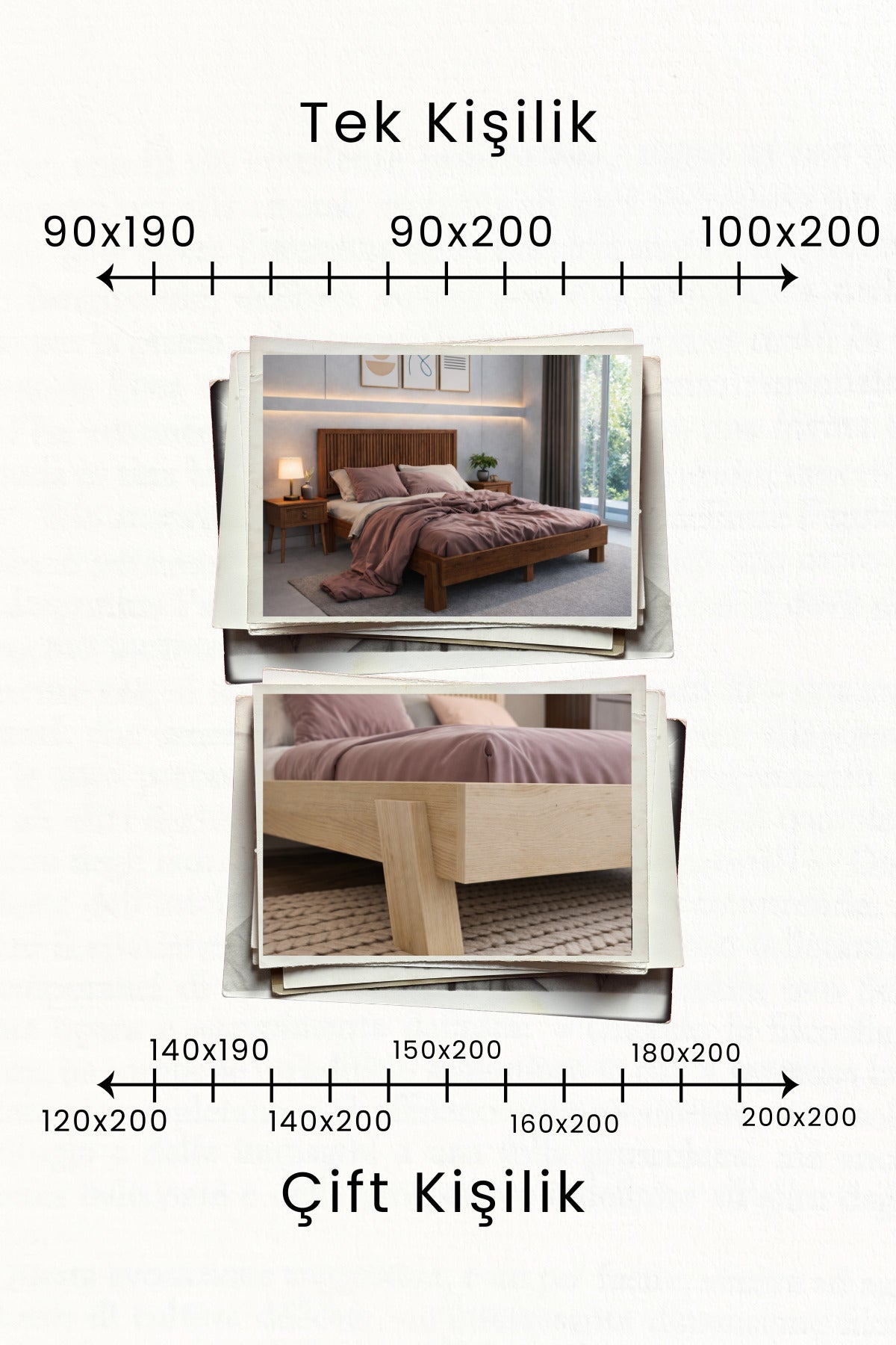 Alaz Model Yatay Başlıklı Masif Ahşap Karyola 90x200 Doğal